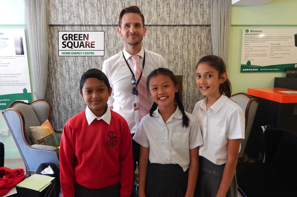 The headmaster and pupils from Grimsdyke School