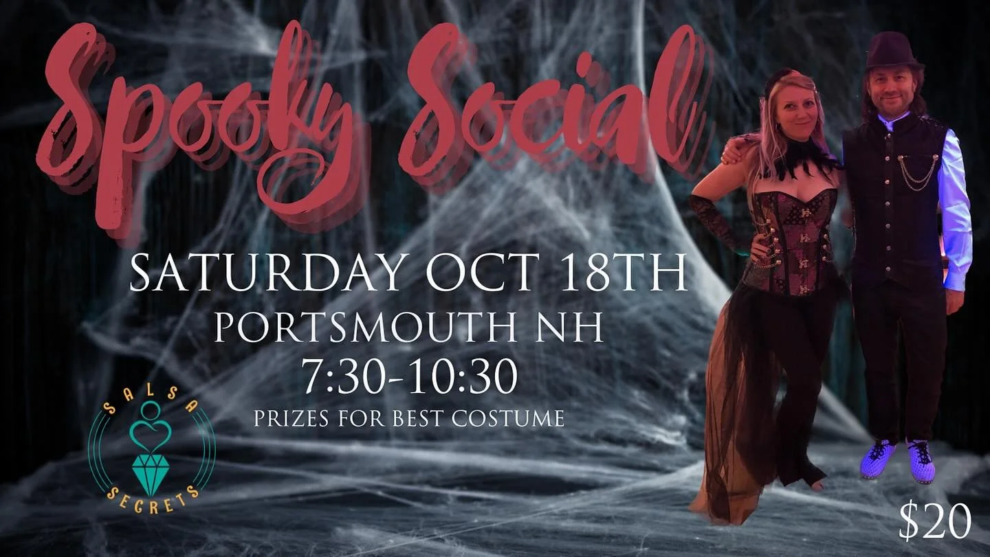Salsa Social is Tonight!!! 💃🕺 . See you soon!
Social dances are held the third Saturday of each month at our Portsmouth studio, with an intermediate dance class beginning at 7:30pm and social dancing until 10:30pm. Water &amp; hand sanitizer provid