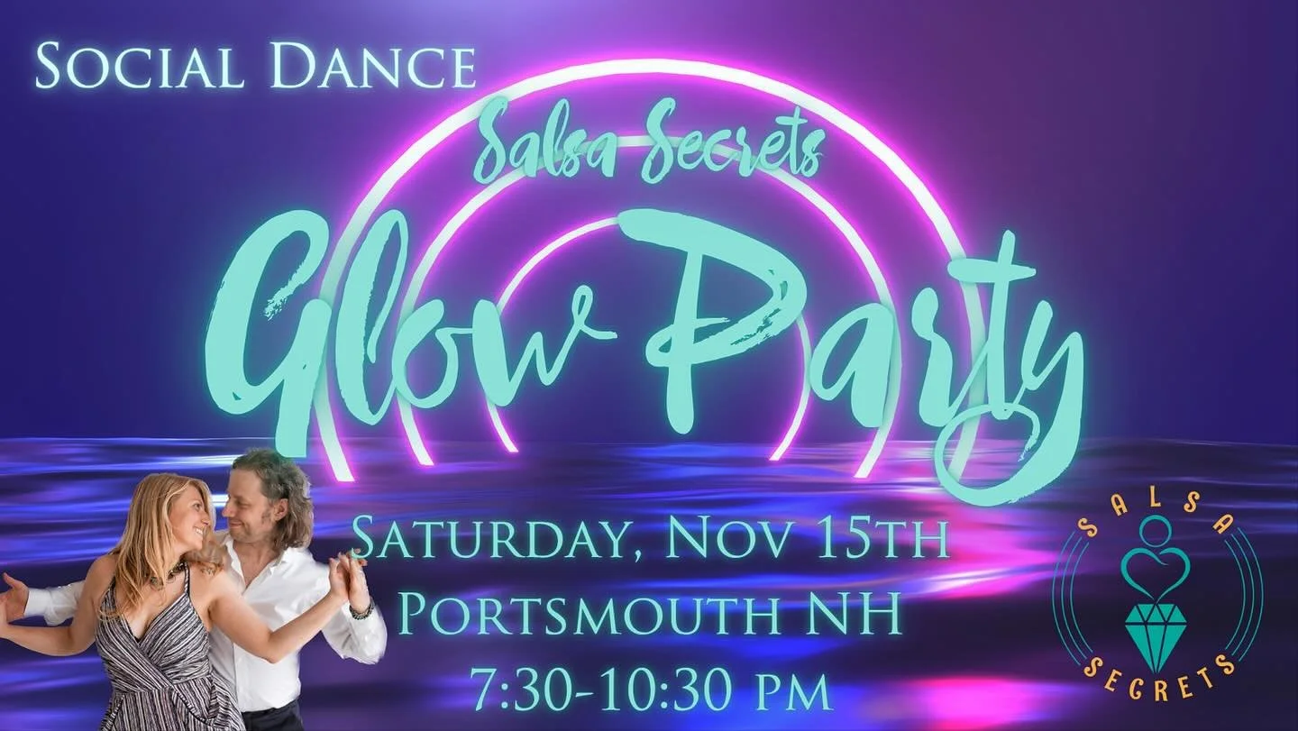 Social dances are held the third Saturday of each month at our Portsmouth studio, with an intermediate dance class beginning at 7:30pm and social dancing until 10:30pm. Water &amp; hand sanitizer provided. 💃🕺#salsasecretsnh