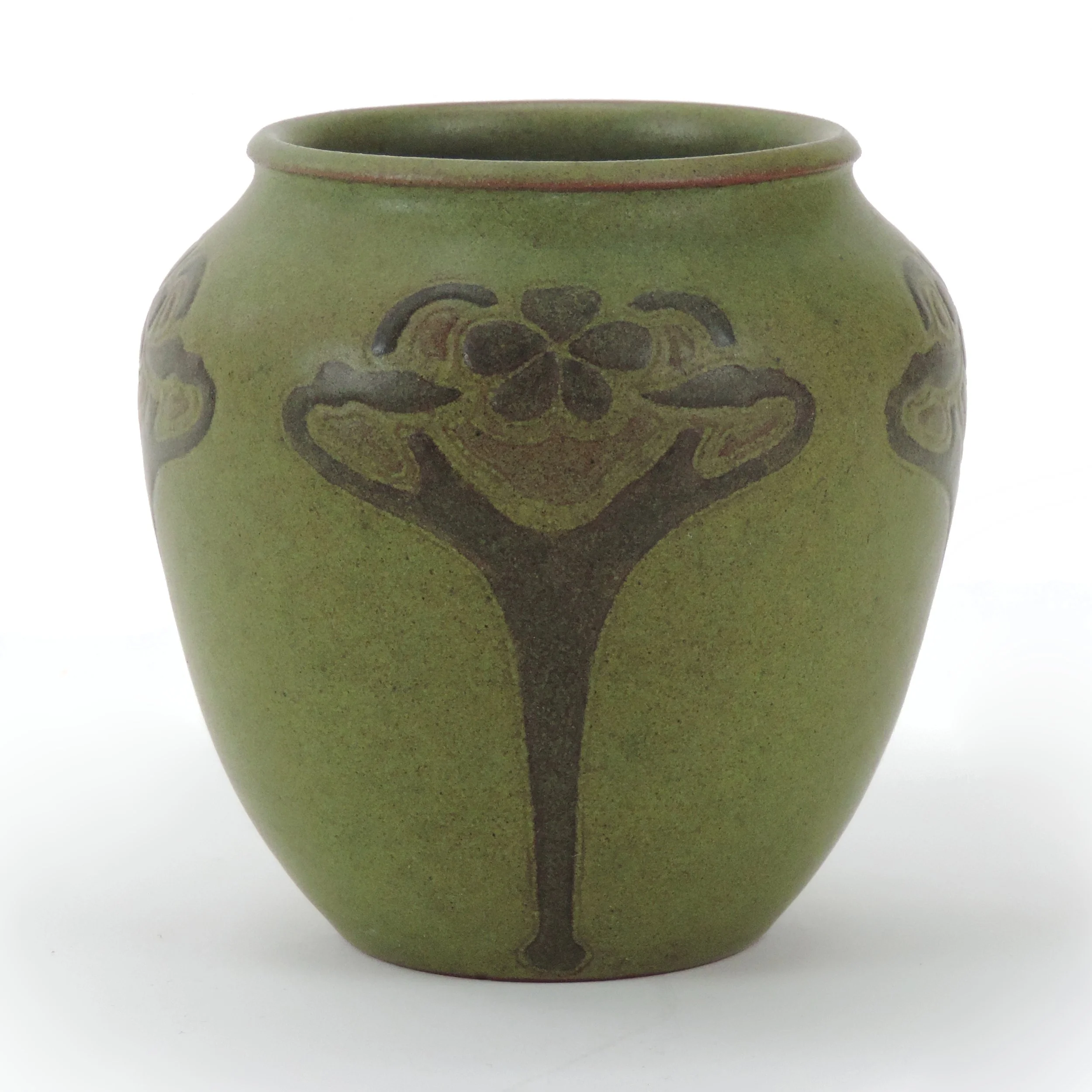 Marblehead-Pottery-5in-art-noveau-floral-olive-green-vase-D.jpg