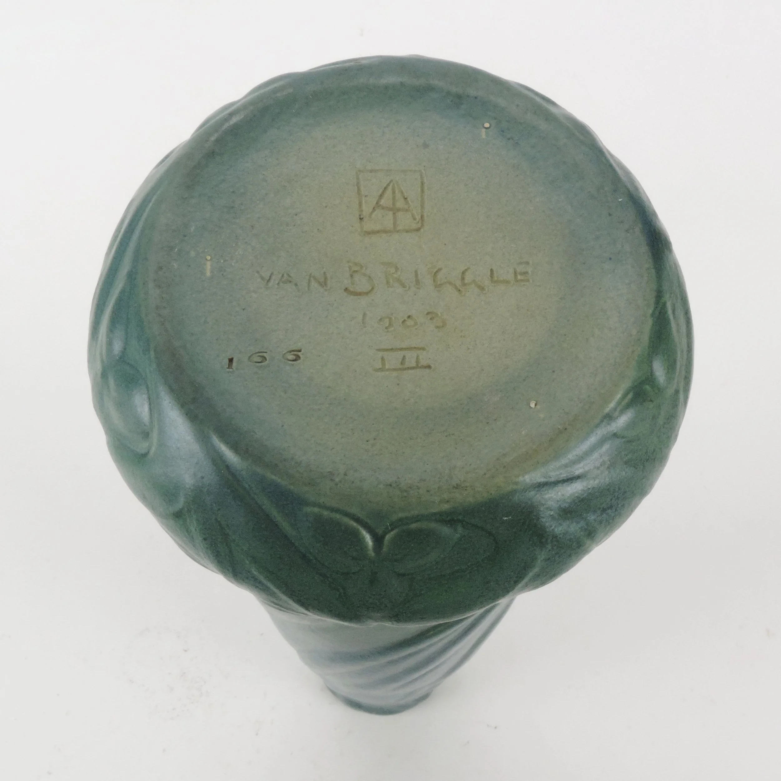 VanBriggle-Pottery-1903-spiderwort-leaves-blue-green-12in-vase-shape-166-E.jpg