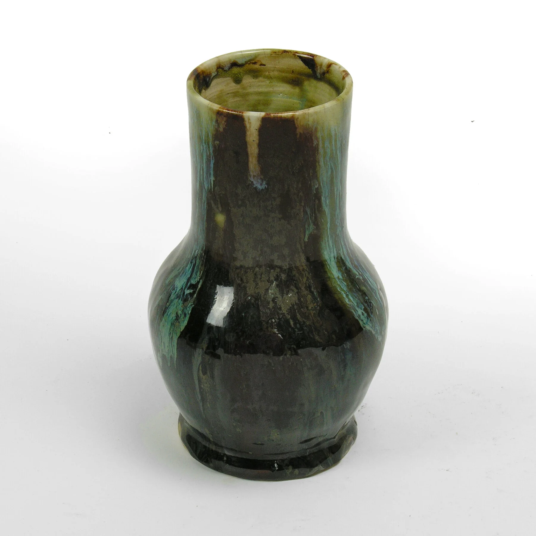 Vase En Grès Céramique – Fait Main – Couverte Bleu Et Vert – Pièce Unique