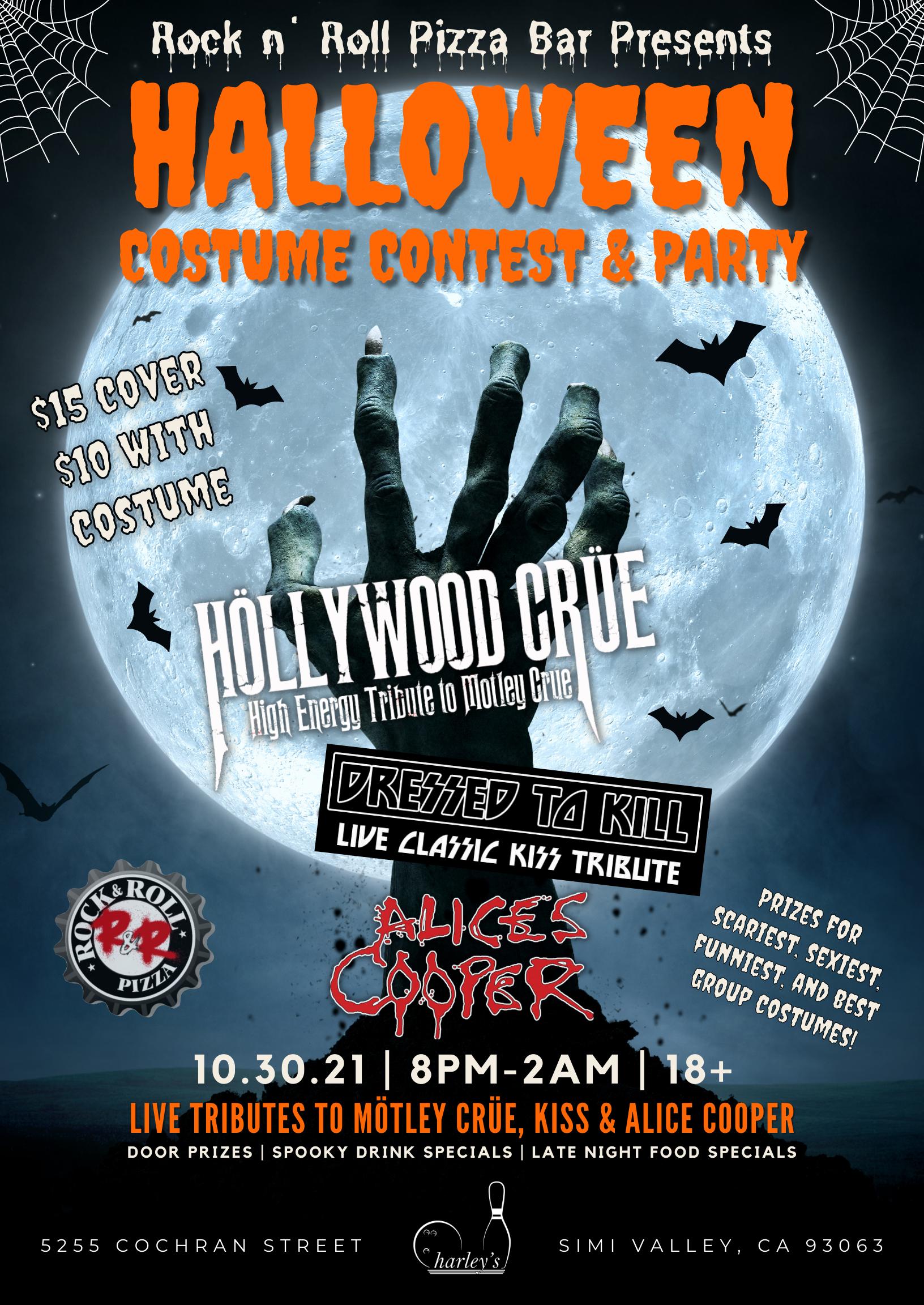Halloween Costume Contest Party with Hollywood Crue, Alices Cooper, and Dressed Kill — harley's Bowl