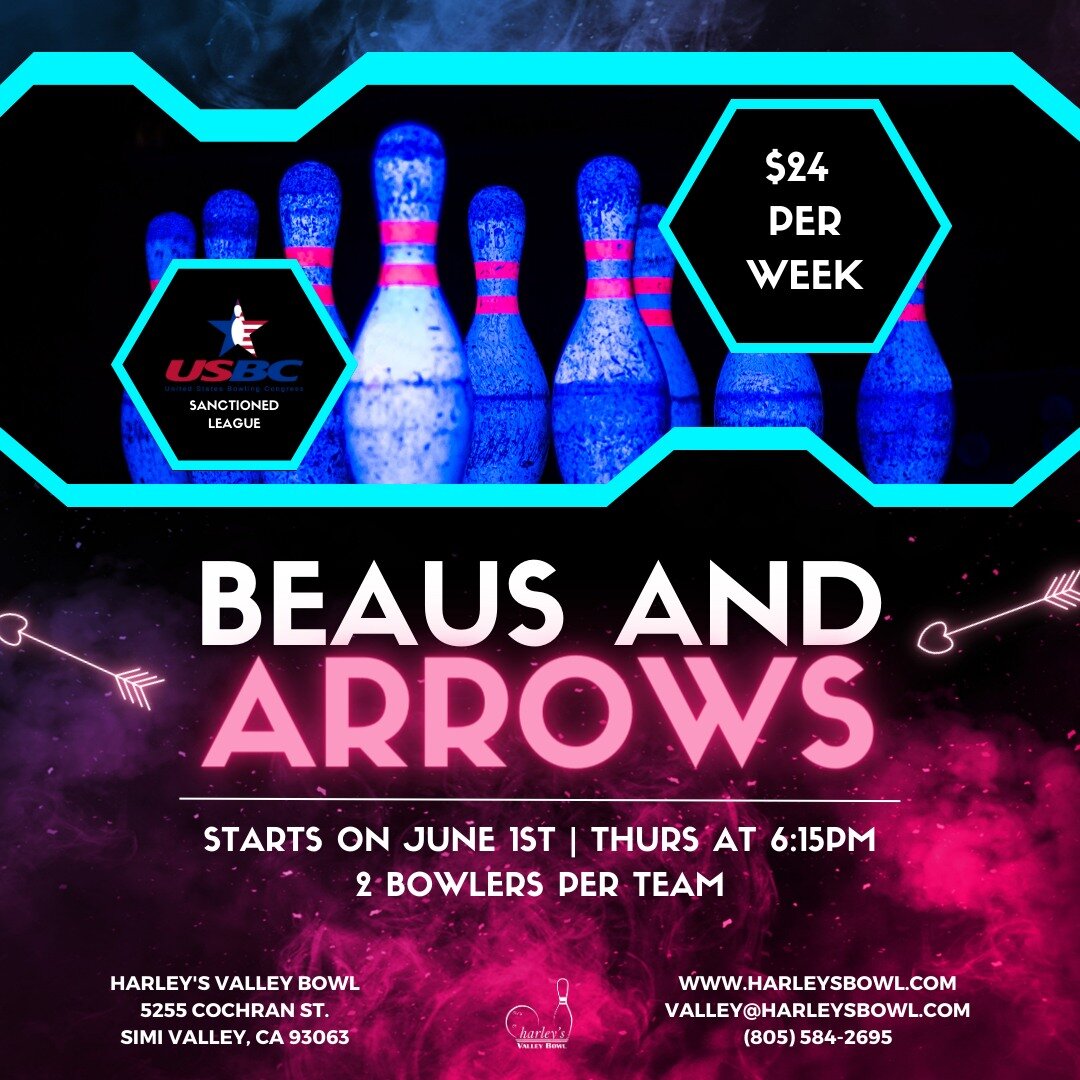 Team up with your beau or grab your drinking buddies to join one of these fun featured leagues: Beaus and Arrows at Valley Bowl, Happy Hour Bowling Club at Camarillo Bowl, and Suds N' Bubbly at Simi Bowl 🍻🎳

✅ Swipe through the flyers for more info