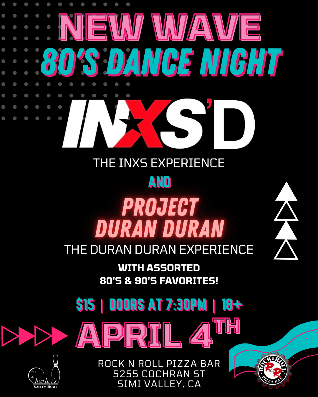 New Wave 80’s Dance Night with INXS’D &amp; Project Duran Duran, tributes to INXS &amp; Duran Duran
