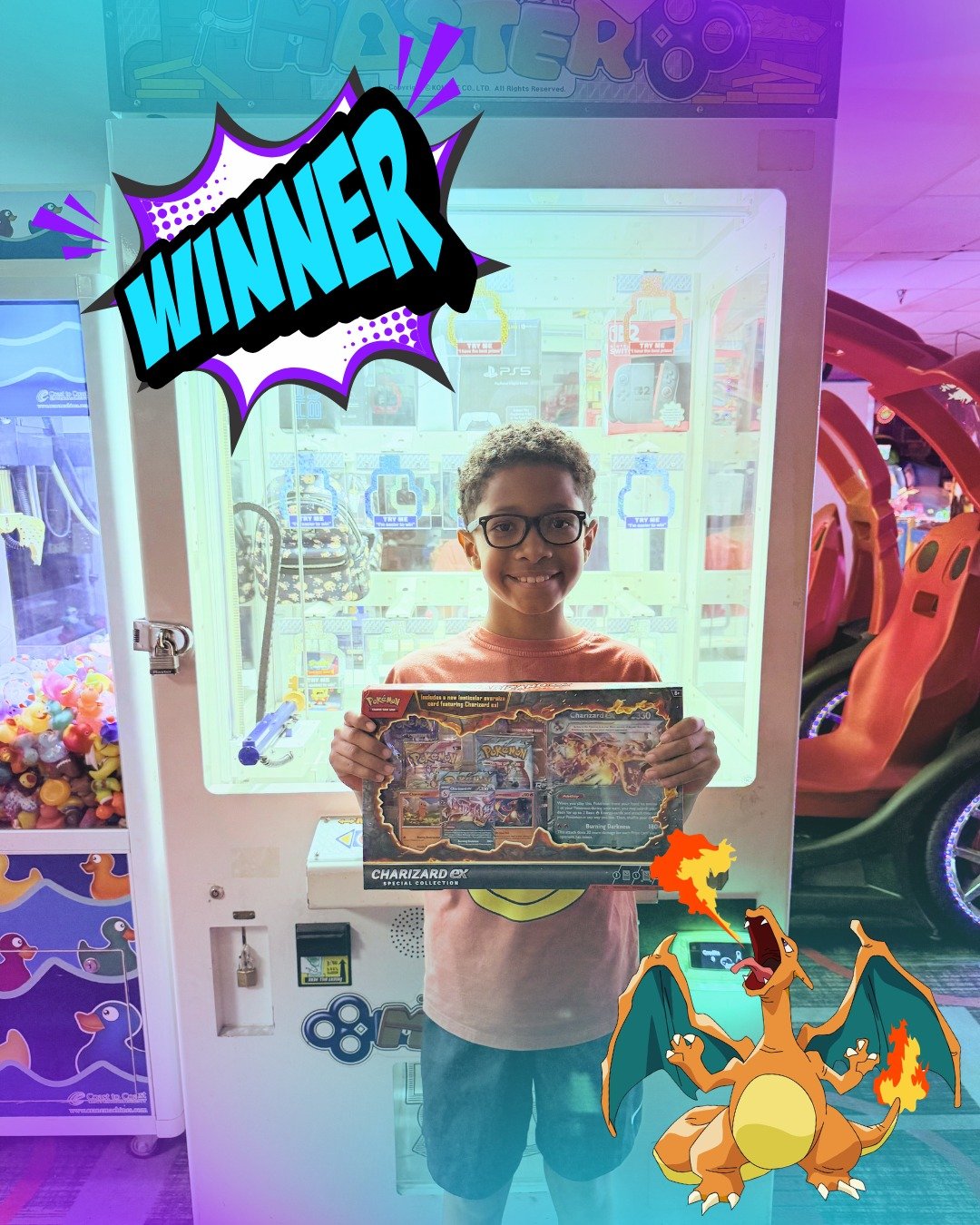 Congratulations, Axel, on winning the Pok&eacute;mon Charizard Ex Special Collection! 🔥🎉 Come try your luck at the Key Master game to win more amazing prizes like a PS5 and Nintendo Switch 2! 🎮

📍 harley's Valley Bowl