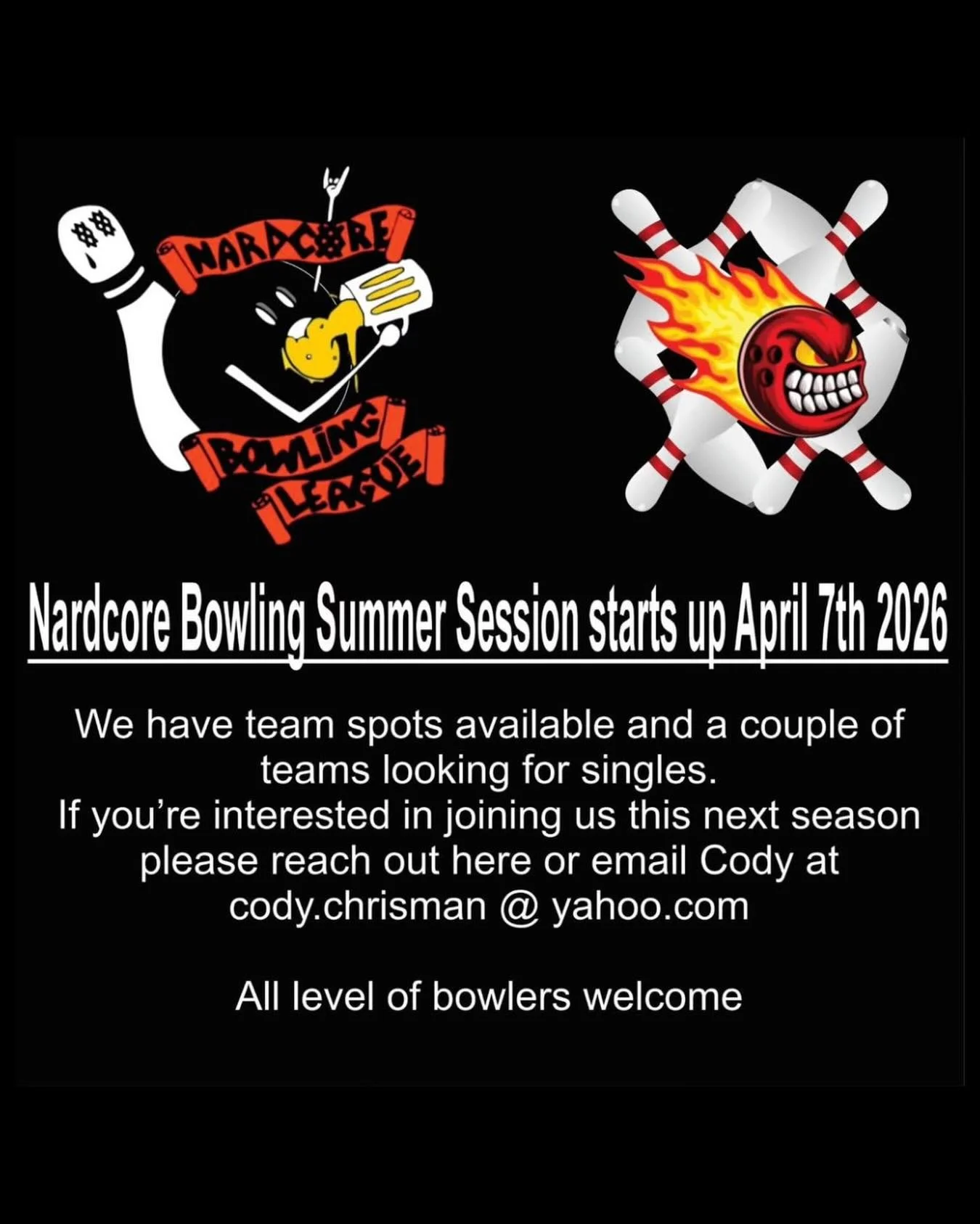 Nardcore league sign ups are still open for Camarillo Bowl! Check it out and join the fun🎳