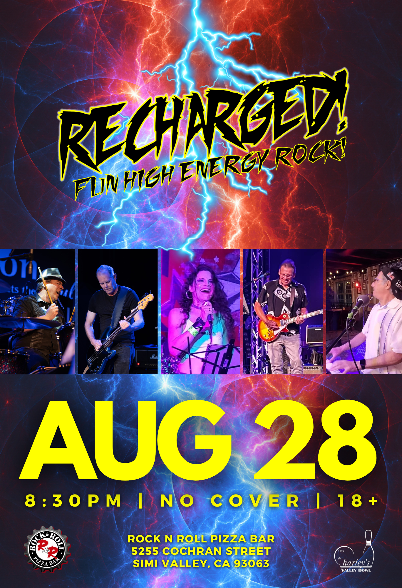 Free live music in Simi Valley with Recharged, fun high energy rock band