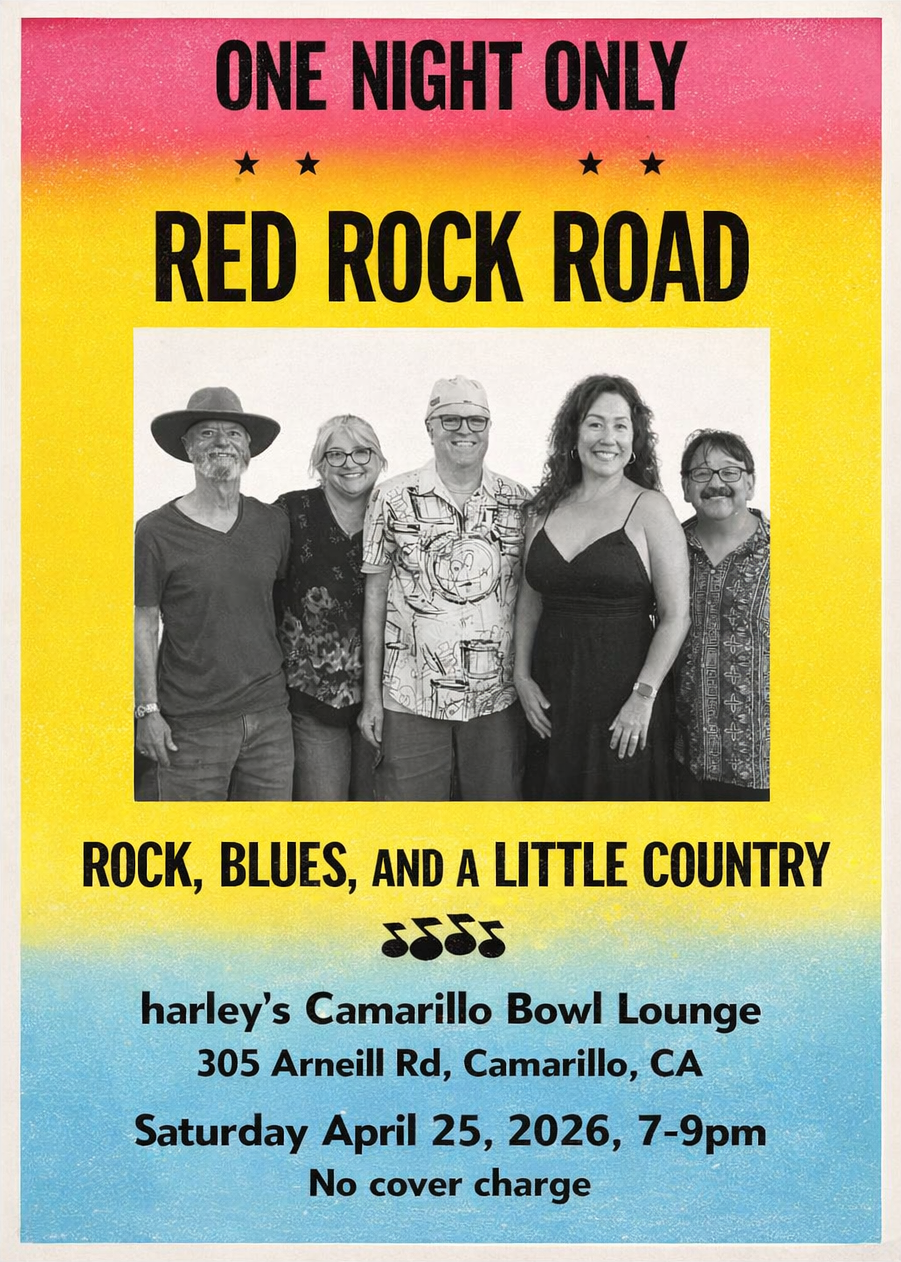 Red Rock Road, live music in Camarillo, harley's Camarillo Bowl, Rock N Roll Pizza Bar. Rock blues and country. Free live music Ventura County