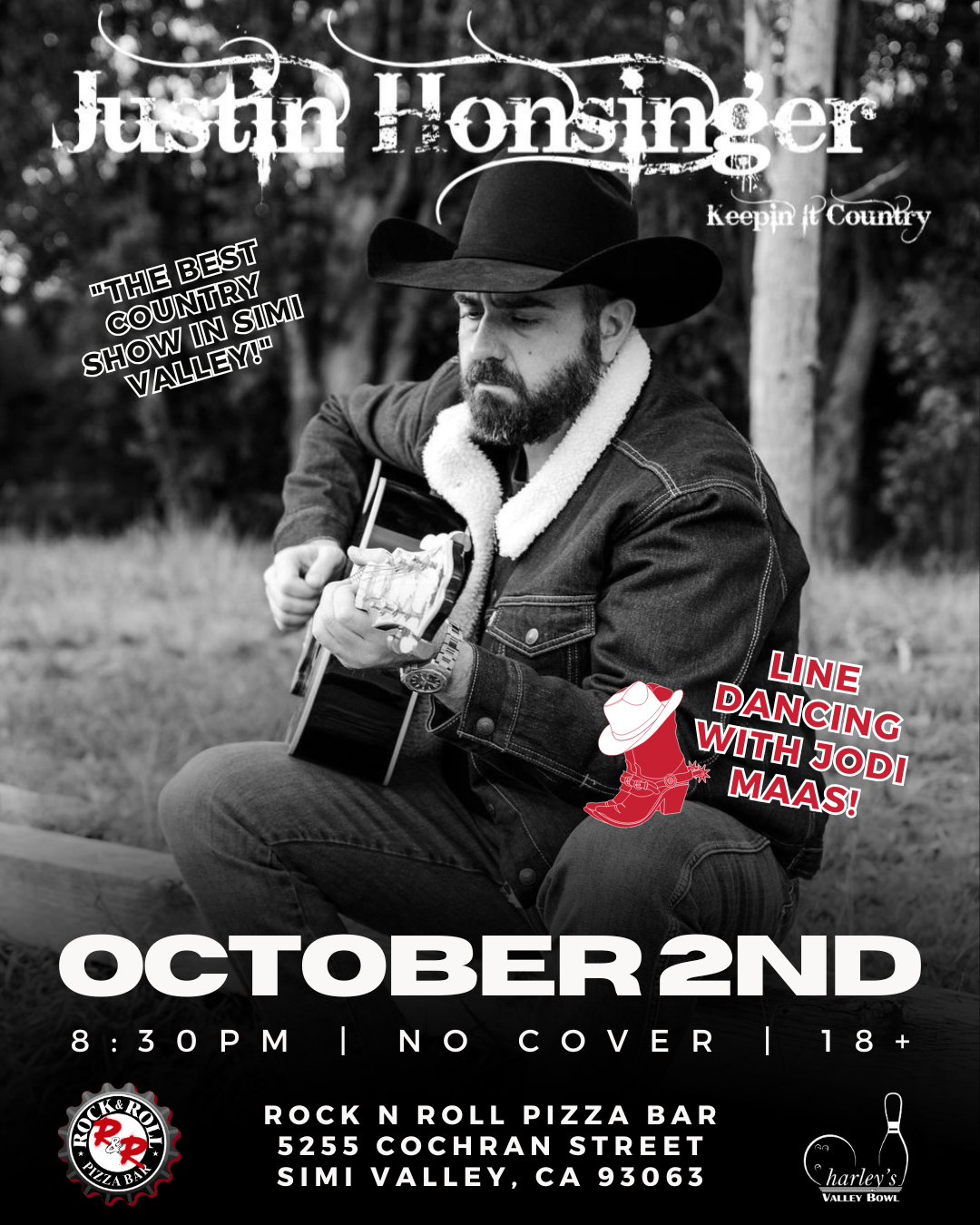 Live country music night and line dancing in Simi Valley with Justin Honsinger and Jodi Maas