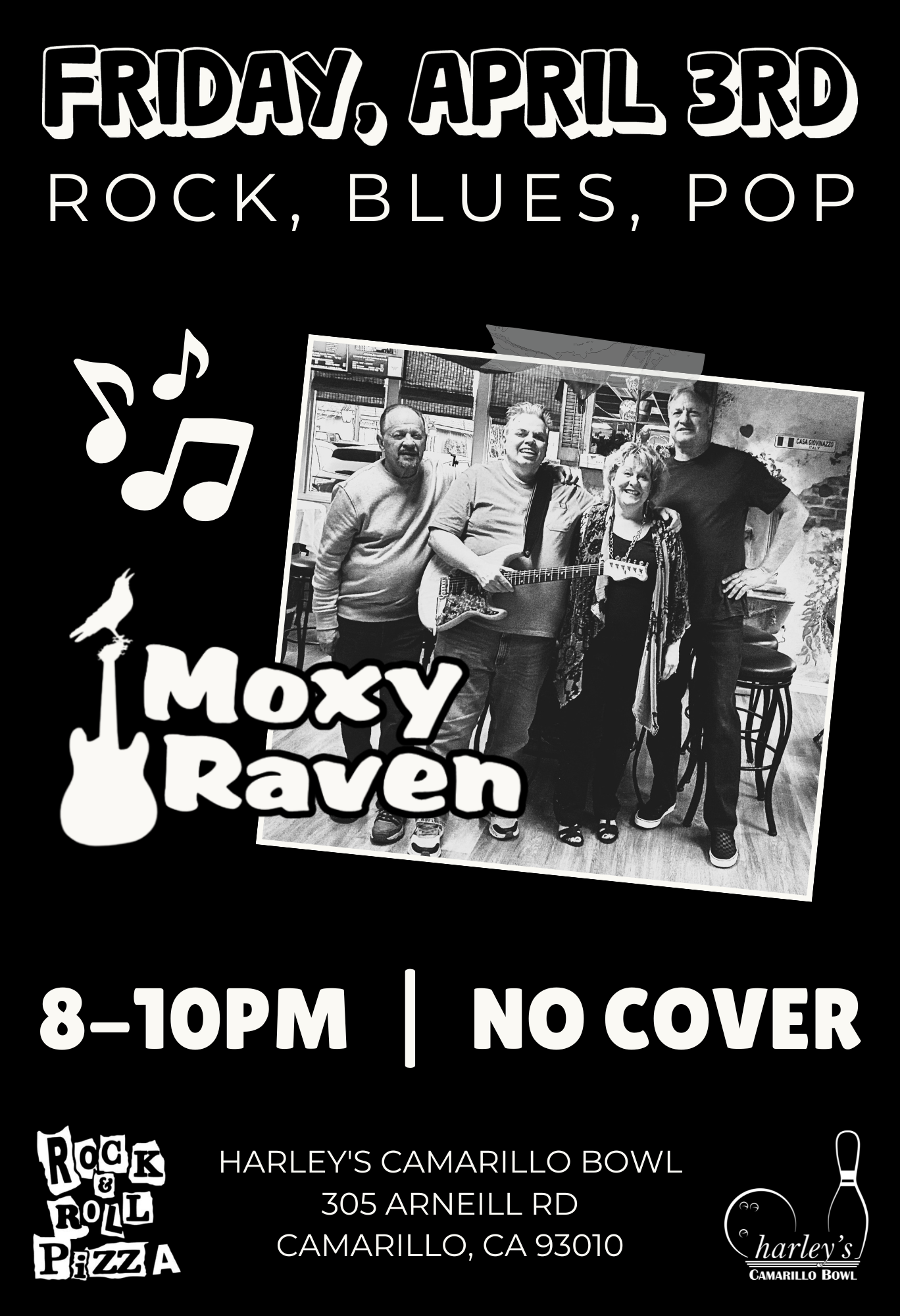 Live music, bar and more. Moxy Raven live at Camarillo Bowl, Ventura live music venue