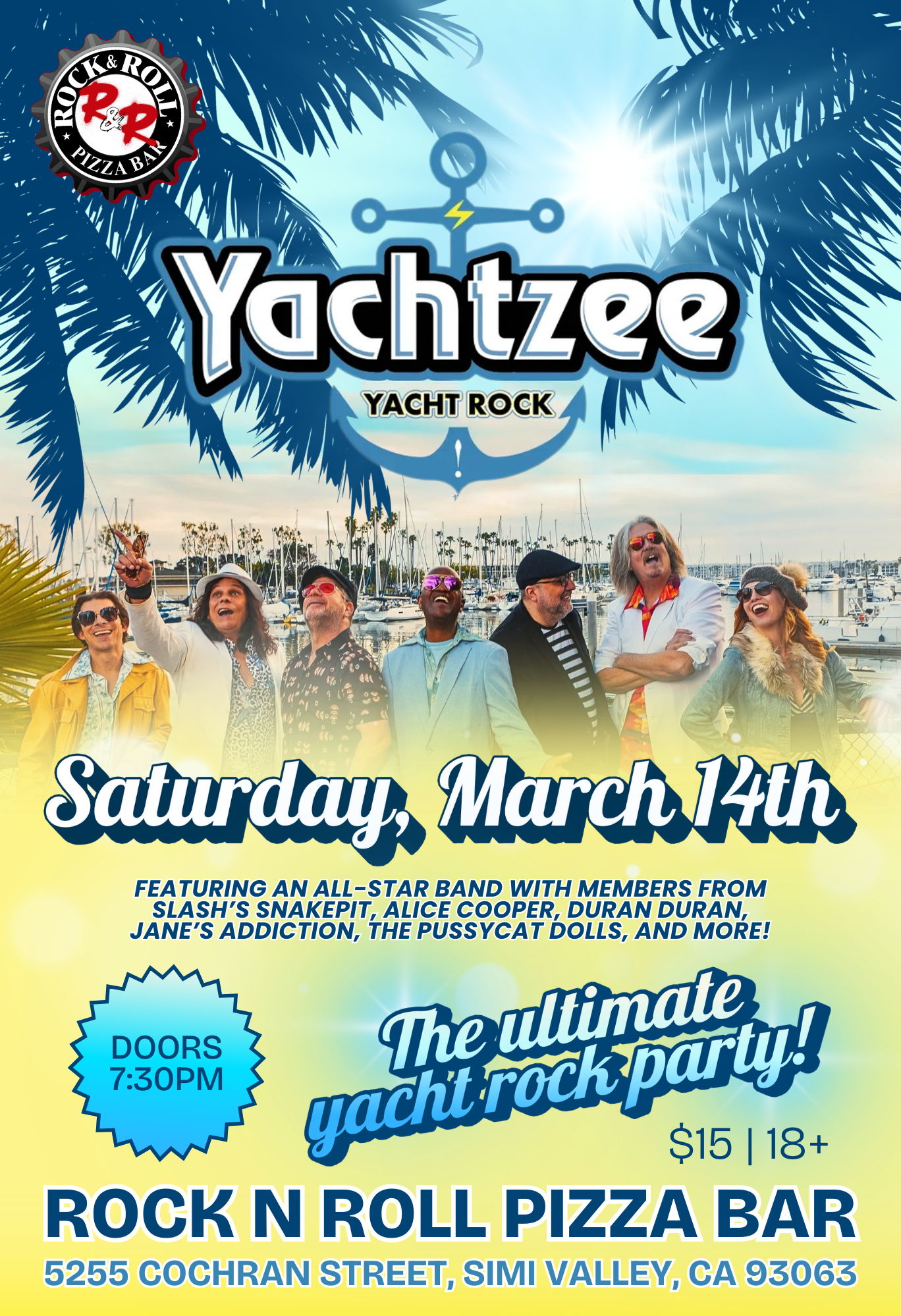 Yachtzee, live music at Rock N Roll pizza bar, Simi Valley with an all star lineup of ventura county's best musicians!