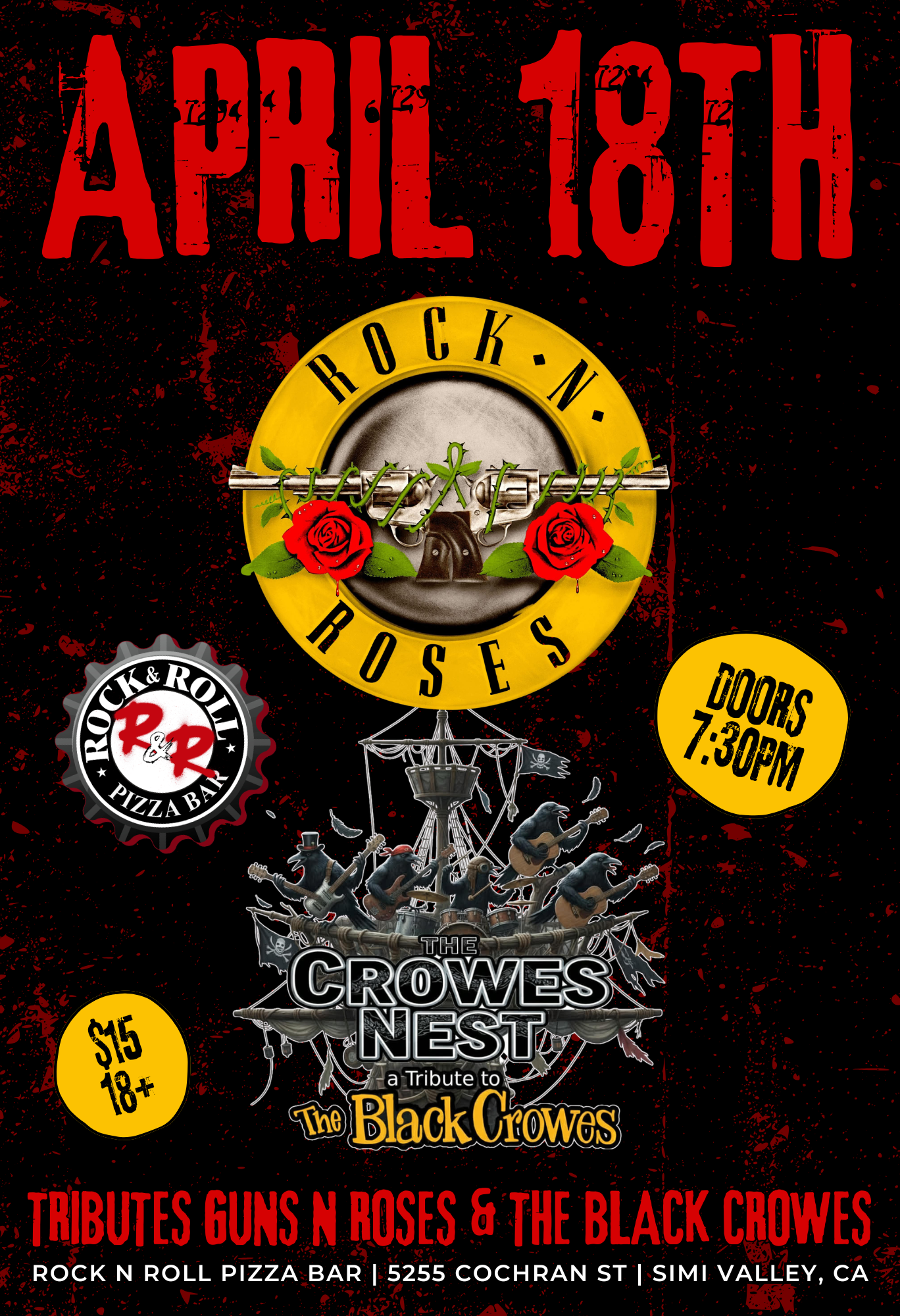 Rock N Roses, live tribute to Guns N Roses at Rock N Roll Pizza Bar