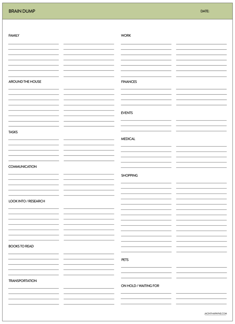 BRAIN DUMP TEMPLATE