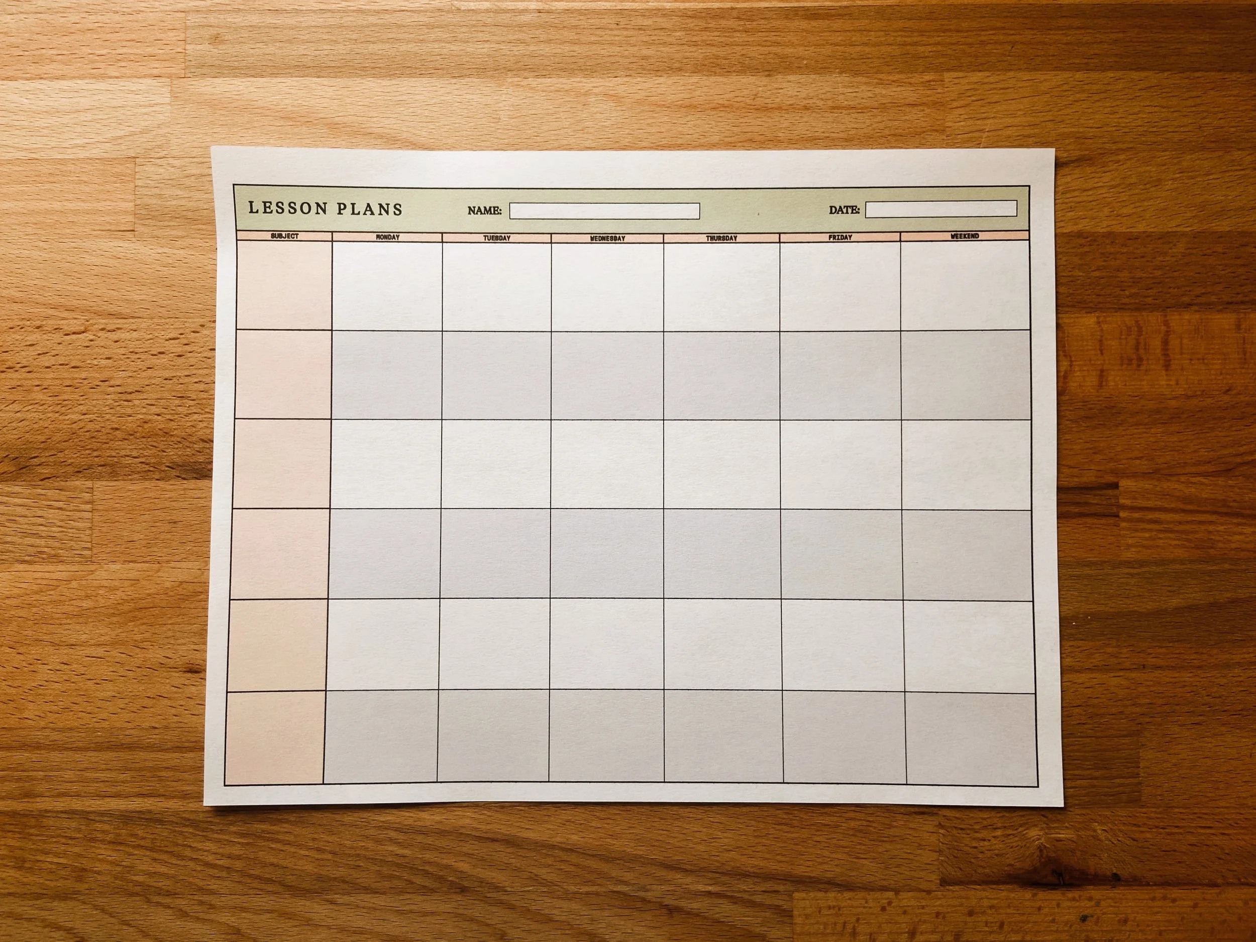 WEEKLY LESSON PLANNER