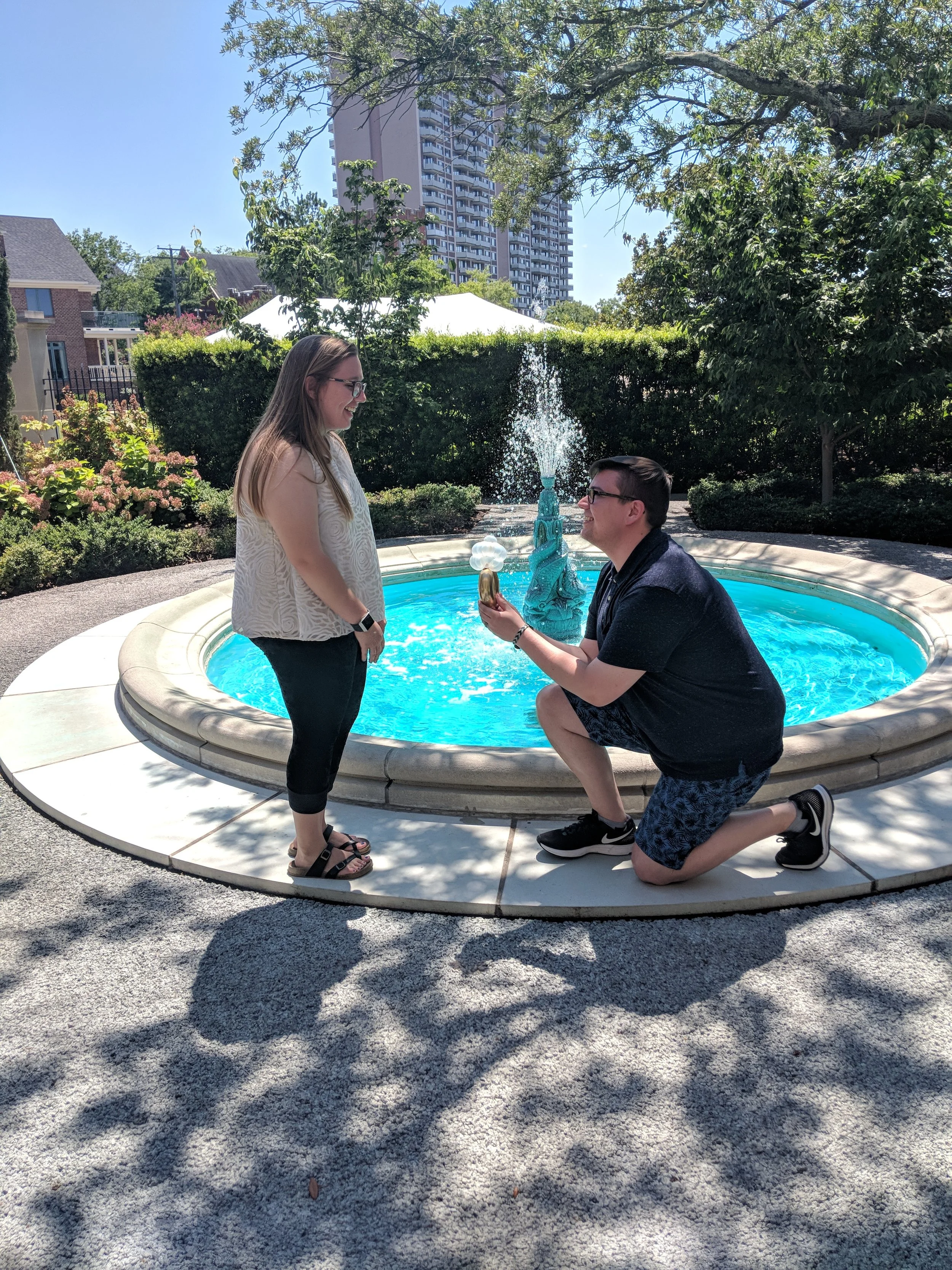 | The day after the engagement, Journey and Michael recreated the proposal with a balloon engagement ring to celebrate the roots of their relationship.