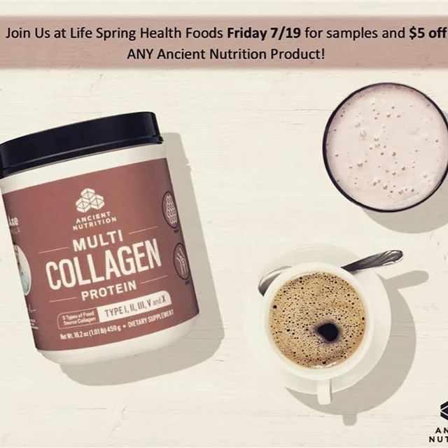 Come stop by tomorrow morning from 11-2:00 PM on Friday July 19th. We will be doing another demo on our Ancient Nutrition line. Lots of samples and 5 dollar coupons will be handed out to all our customers. Our sales representative Adam Pallini will be there to accommodate your multi collagen needs. Will keep you cool and hydrated during this humid heatwave! #collagen #lifestyle #keto @ Life Spring Health Foods & Juice Bar