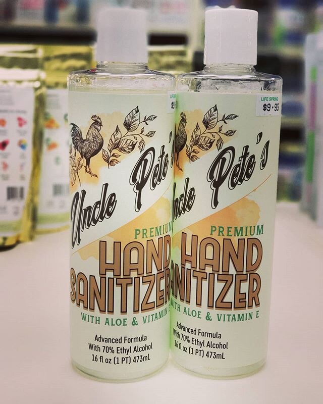 *NEW AT LIFE SPRING*
Uncle Pete's Premium Hand Sanitizer with Aloe and Vitamin E! Advanced Formula with 70% Ethyl alcohol! Helps decrease bacteria on the skin that could cause potential diseases! Come stop by and pick one up today! #inthistogether #c