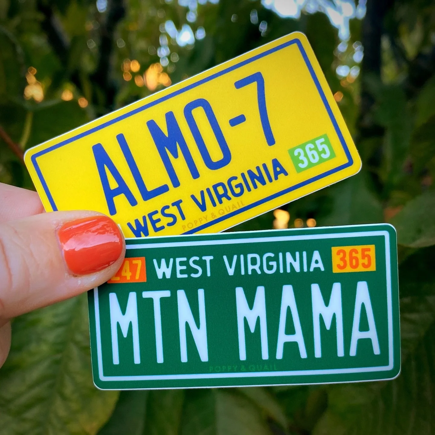 Guess that song! 🎶 Two more brand new license plate stickers available on our newly updated website 🤗

#poppyandquail #countryroads #countryroadstakemehome #johndenver #mountainmama #almostheavenwestvirginia #westvirginia #almostheaven #roadtripson