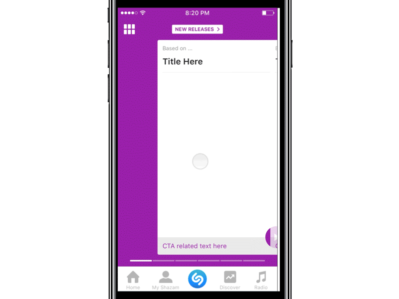 Another side swiping interaction prototype that toyed with the idea of having a progress indicator to show the user how far along they were. Lots and lots of visual clutter appeared here, even when the cards weren't designed.