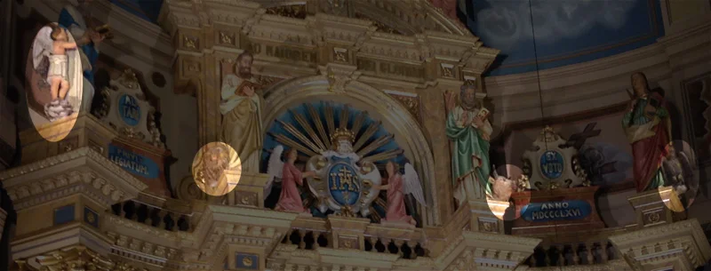 This is a photo of the Shrine of St. Joseph Church in St. Louis. If you look carefully you can see the same four fixed astrological symbols next to the apostle that they are connected with. St Matthew the man, St Mark the lion, St Luke the ox, and John the eagle. 