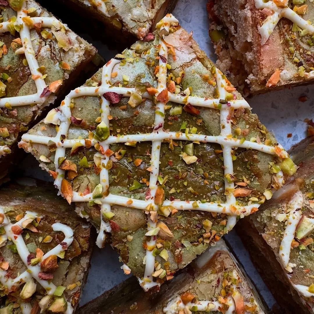 White Chocolate and Pistachio Blondies
