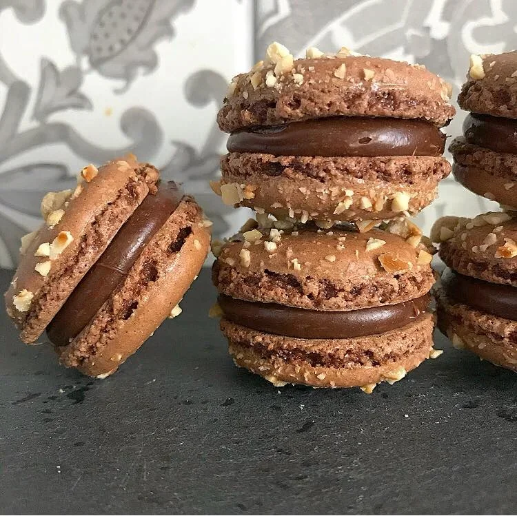 Chocolate Hazelnut Macarons filled with Nutella Ganache
