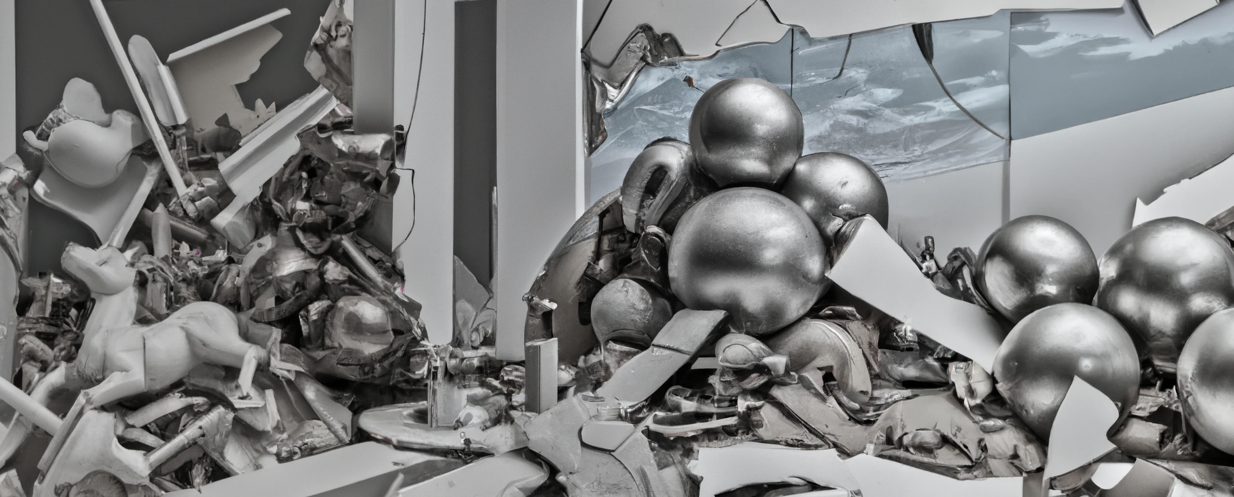 DALL·E 2022-11-28 22.31.16 -  hyperrealistic photograph of a ruined jeff koons exhibition, total destruction in gray tones.png