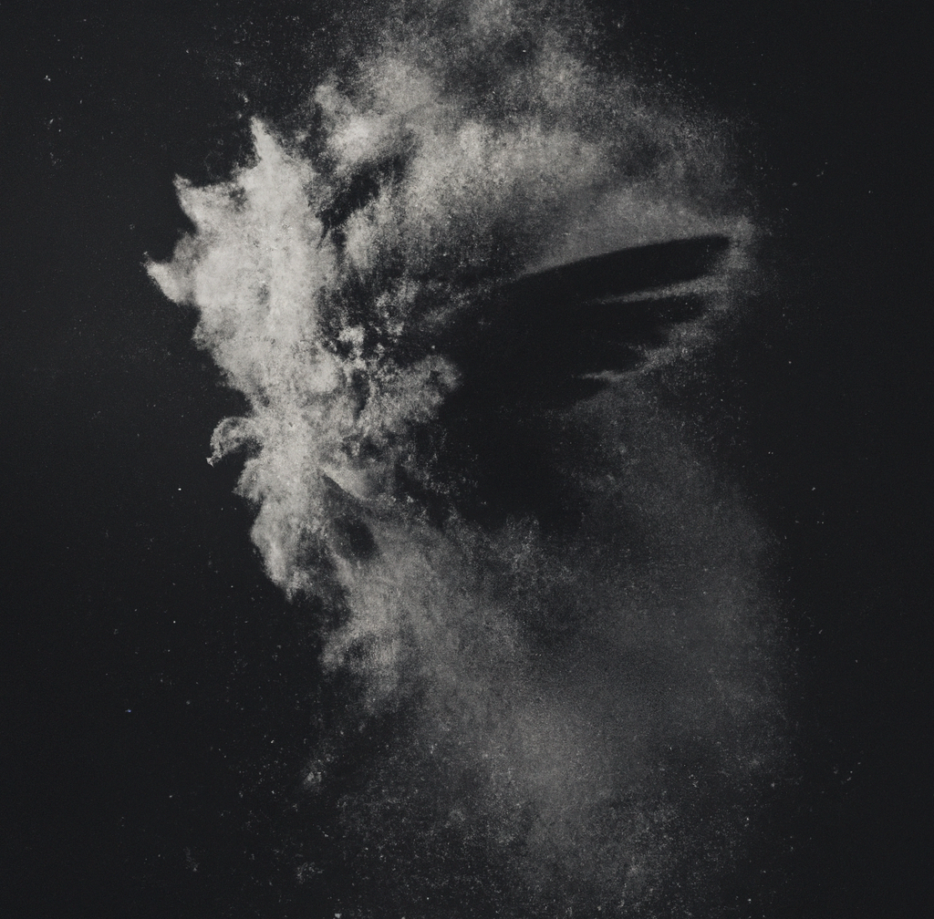DALL·E 2022-12-11 10.28.15 - photographie studio noir et blanc d'un corps abstrait de créature qui se métamorphose en oiseau étrange qui s'envole plein de plumes et de poussière d.png