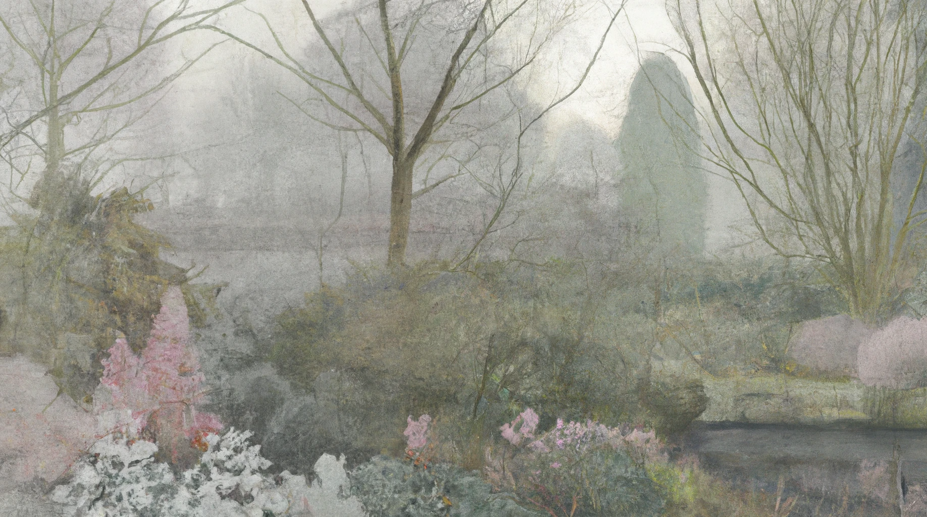 DALL·E 2022-12-11 10.50.14 - peinture flamande d'un jardin anglais sauvage dans la brume de l'hiver dans les tons gris et rose.png