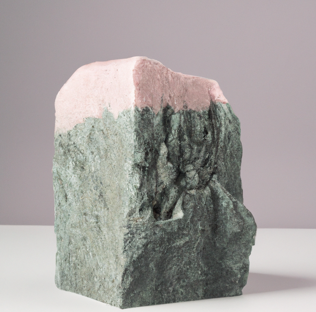 DALL·E 2022-12-17 15.06.33 - photographie studio d'une roche de malachite grise en forme de chalet dans les tons rose et gris.png