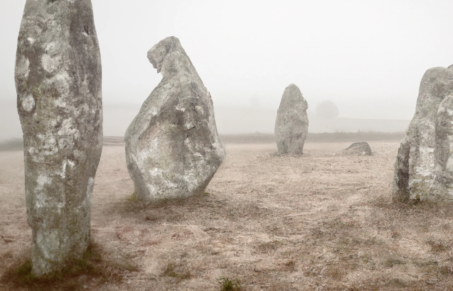 DALL·E 2022-12-20 19.56.52 - photographie studio de gigantesques menhirs invisibles sous des draps blancs dans le vent dans une prairie déserte au crépsucule dans les tons gris et.png
