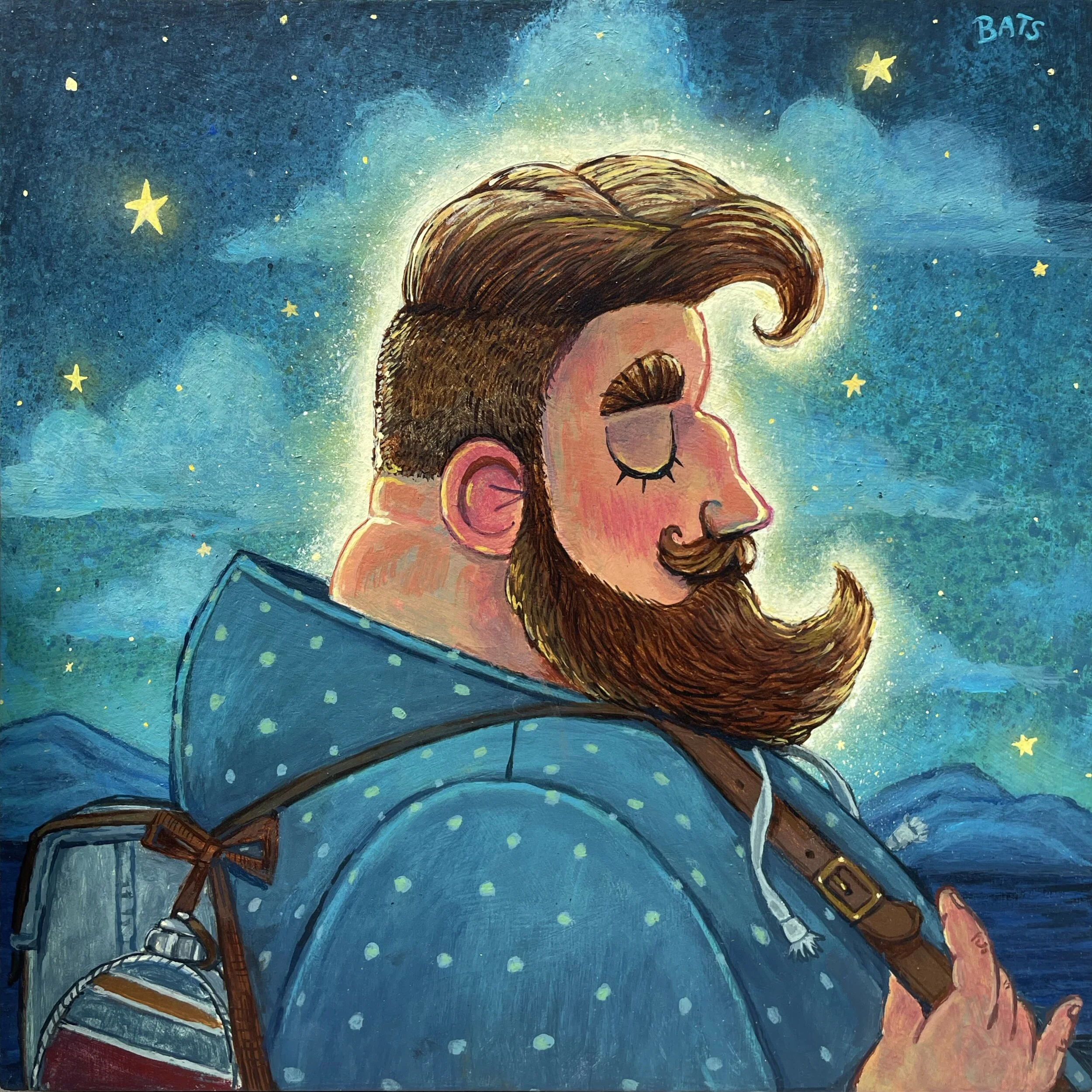  “GUS: The Moon in the Man”, 2021, Acrylic on Panel, 12” X 12”