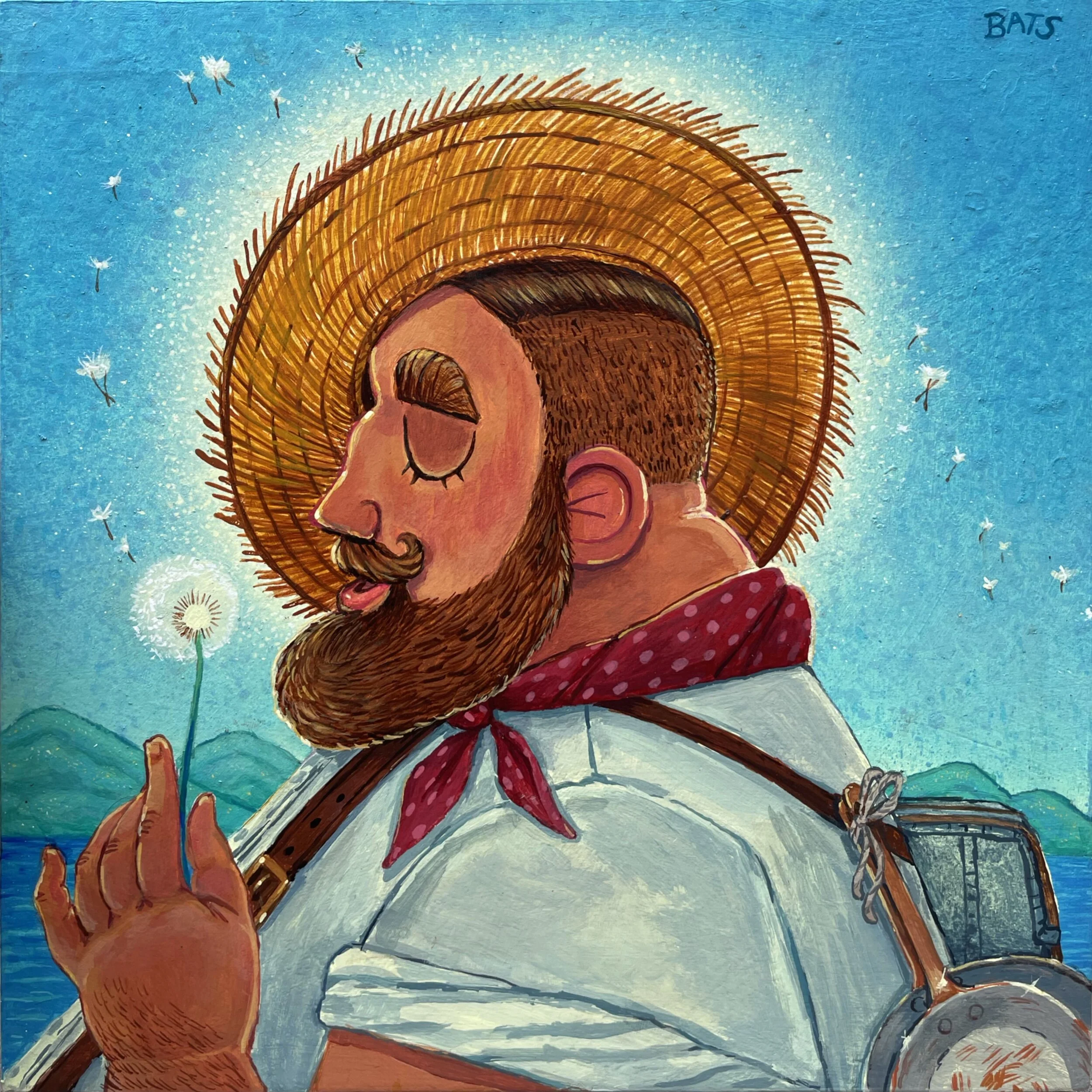 “GUS: The Sun Hat”, 2021, Acrylic on Panel, 12” X 12”