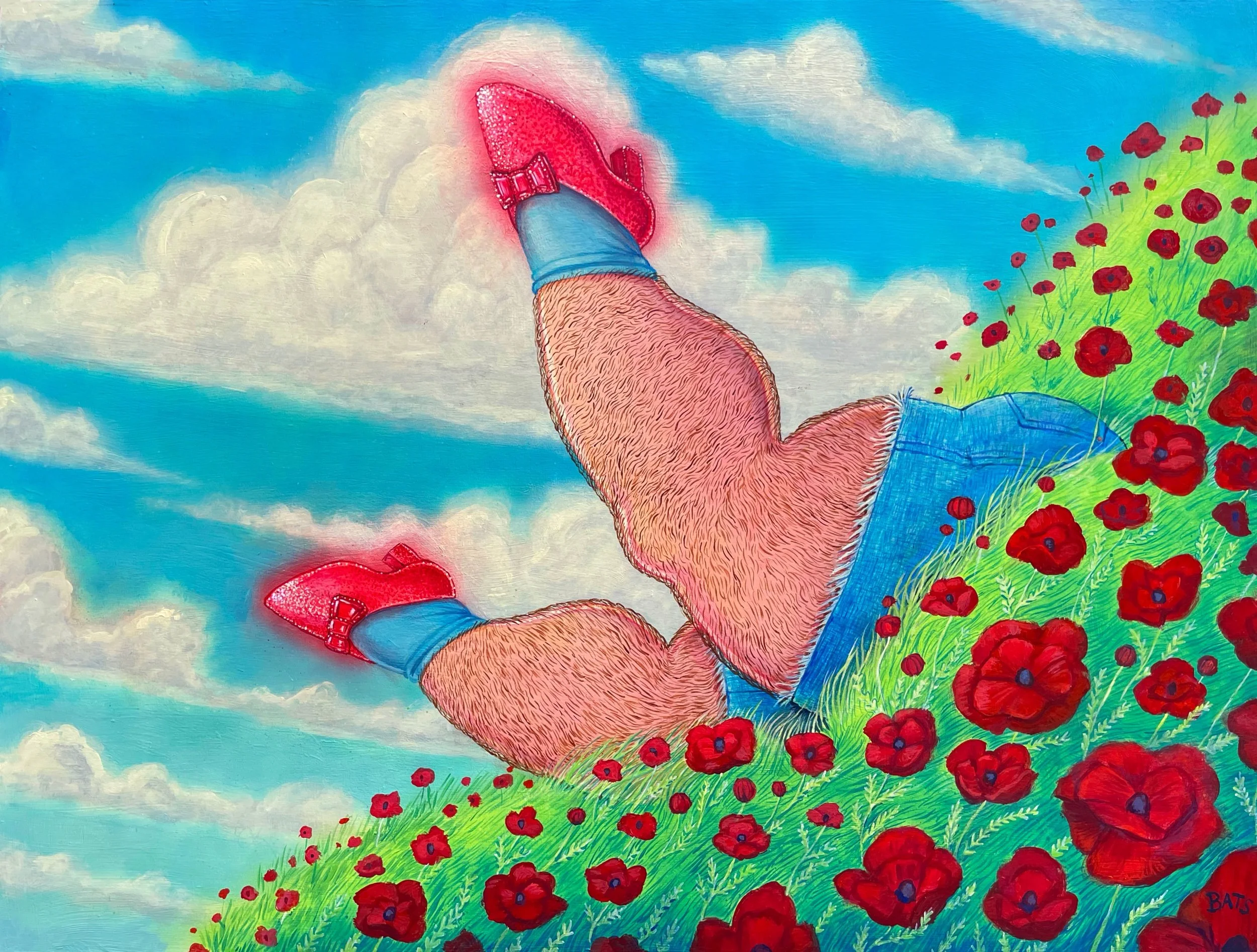 “GUS: I just loved the shoes.”,  2022, Acrylic on Panel, 18” X 24”