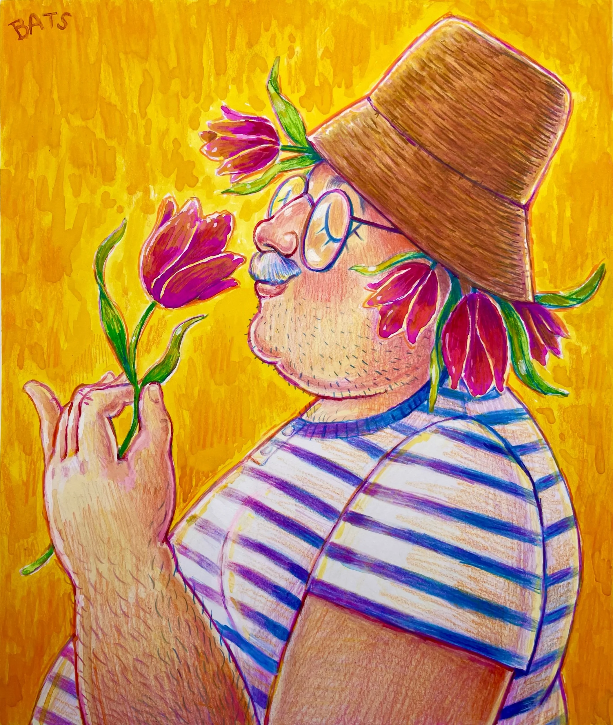 “GUS: Bobby- Princess Tulip”, 2022, Watercolor and Pencil on Paper, 11” X 13”