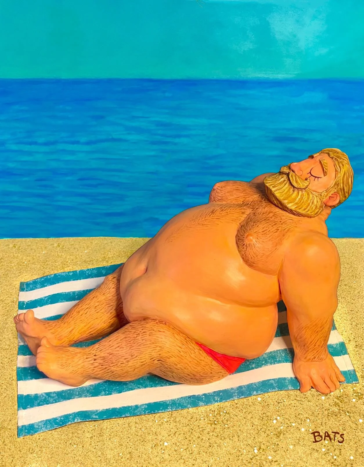 “GUS: Tranquility”, 2022, Mixed Media Sculpure, 9.5” X 13” X 7.25” (Beach Towel 8” X 12.5”)