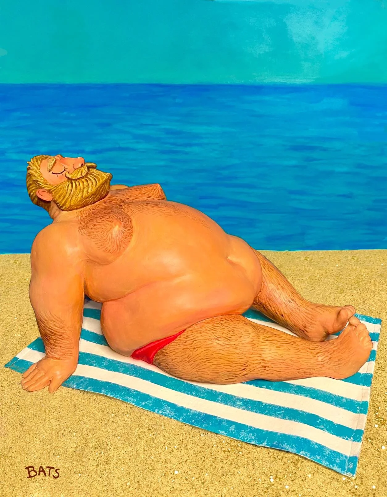 “GUS: Tranquility”, 2022, Mixed Media Sculpure, 9.5” X 13” X 7.25” (Beach Towel 8” X 12.5”)