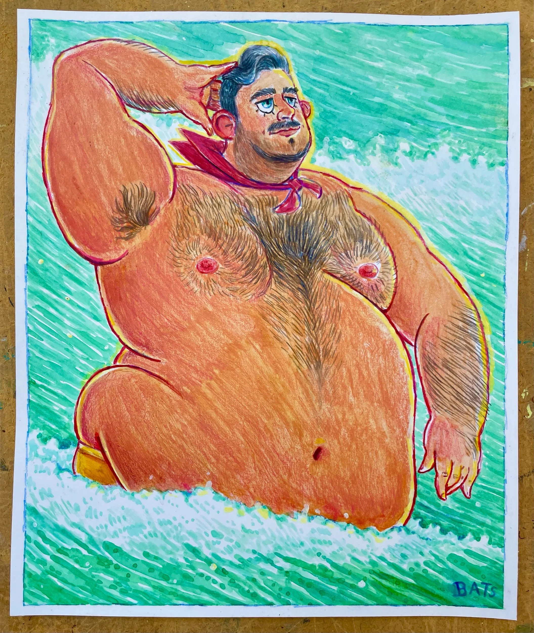 "GUS: Serge - Coming Out", 2023, Watercolor and Pencil on Paper, 11" X 9"
