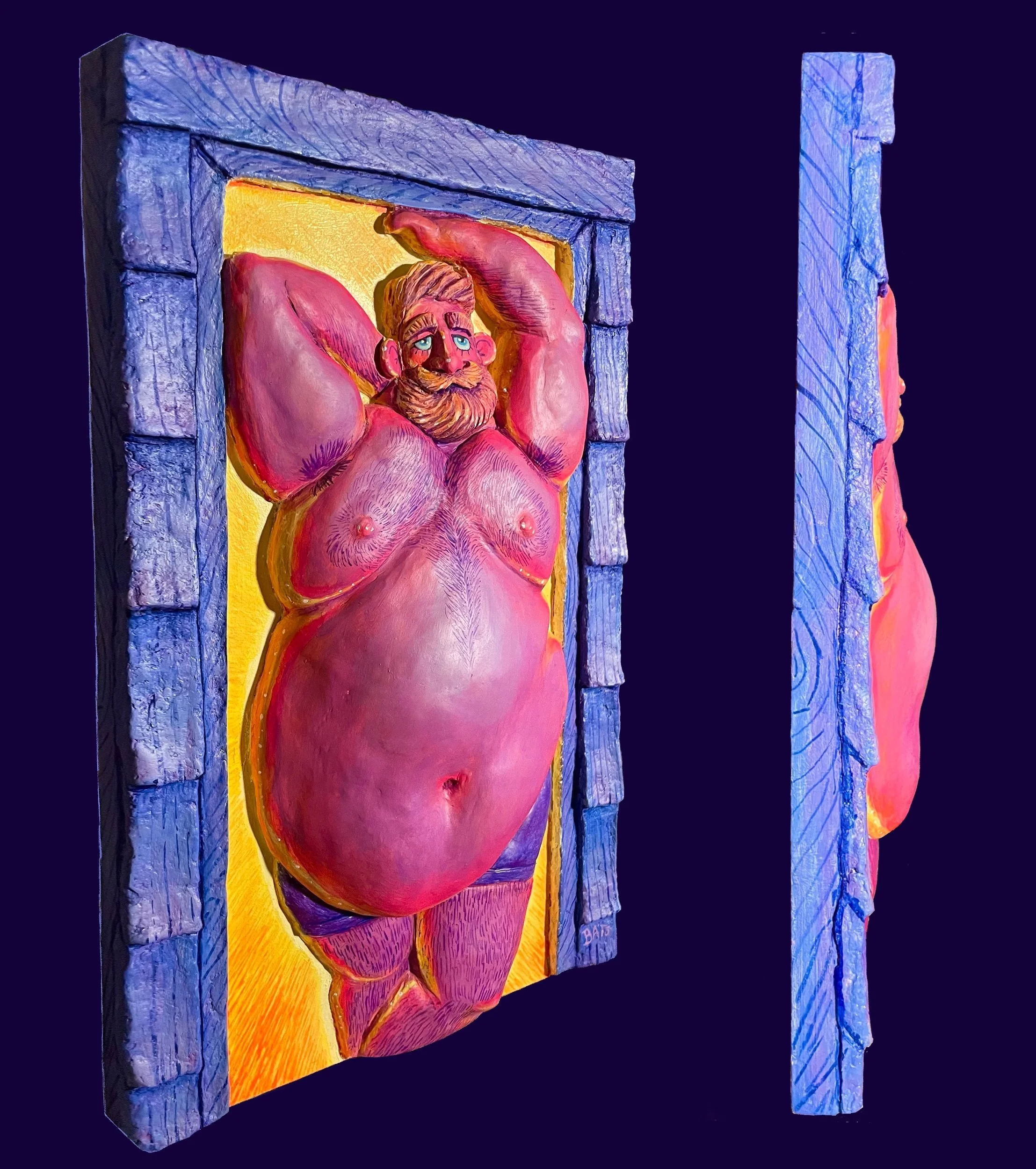 "GUS: Oh, Hello There", 2023, Mixed Media Bas Relief Sculpture, 10” X 2” X 16”