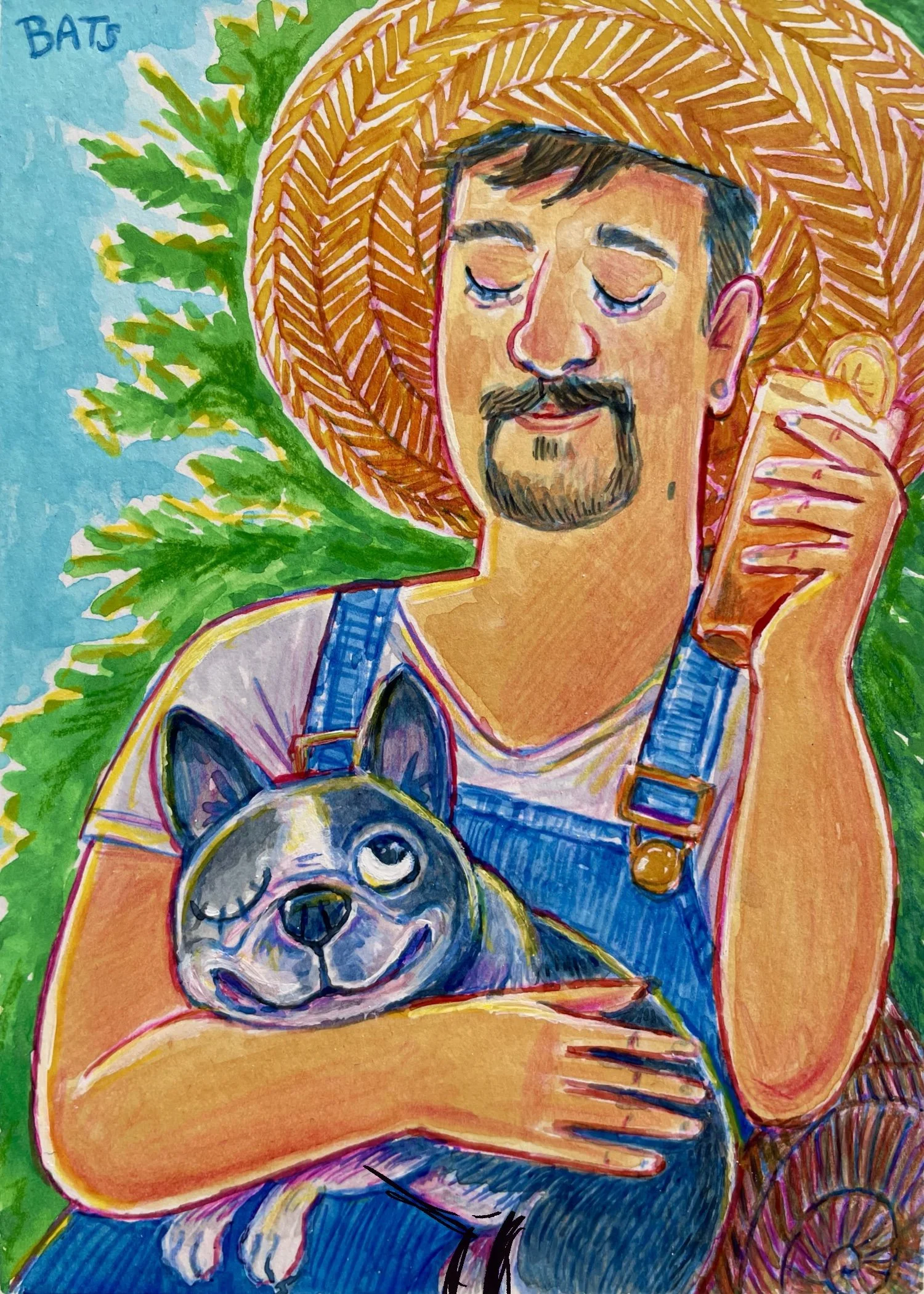 "Portrait of Bruce and Ben", 2022, Watercolor and Pencil on Paper, 8.5" x  11"