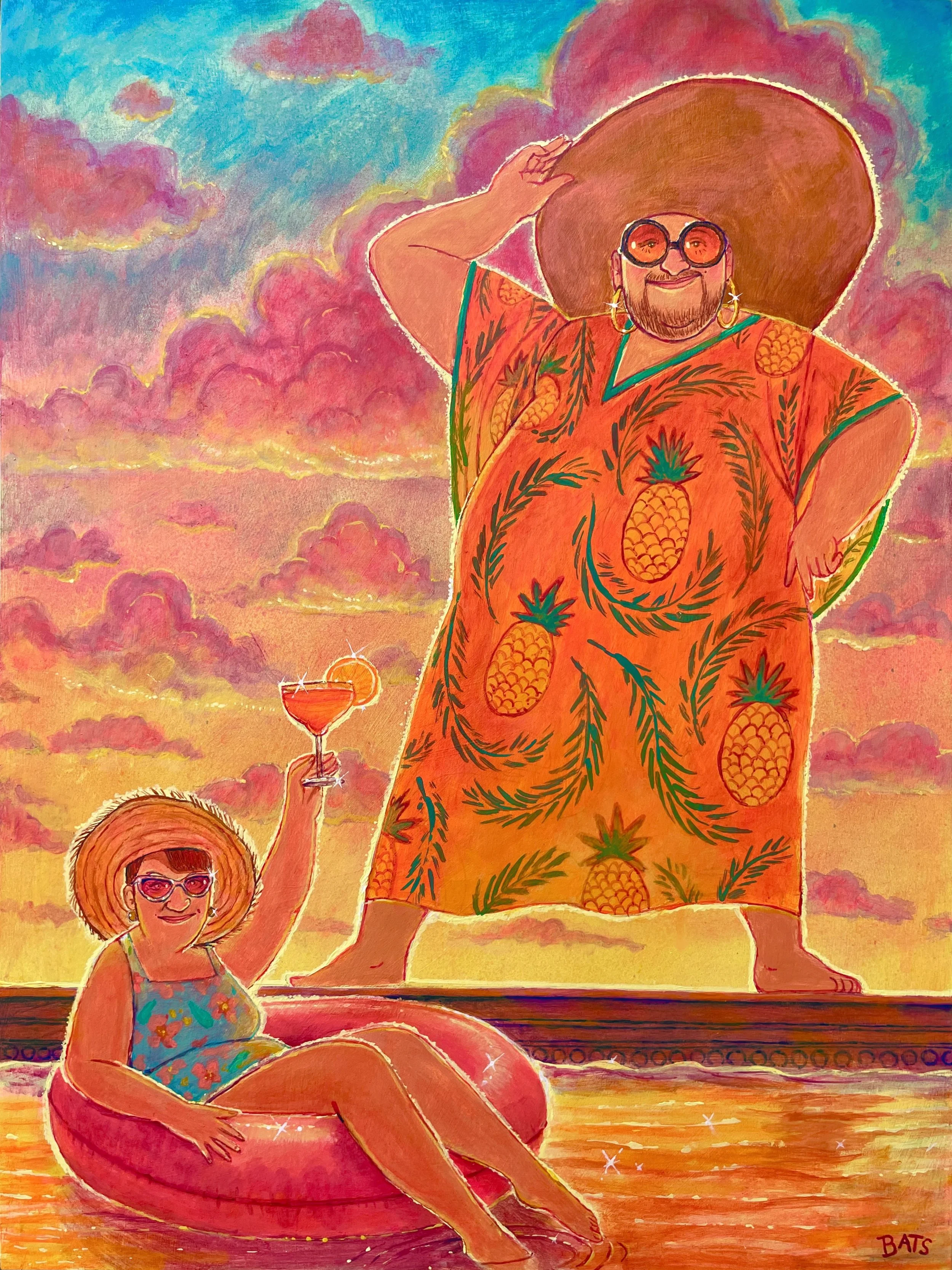 "Portrait of Yousef and Momma", 2023, Acrylic on Panel, 18" x 24"