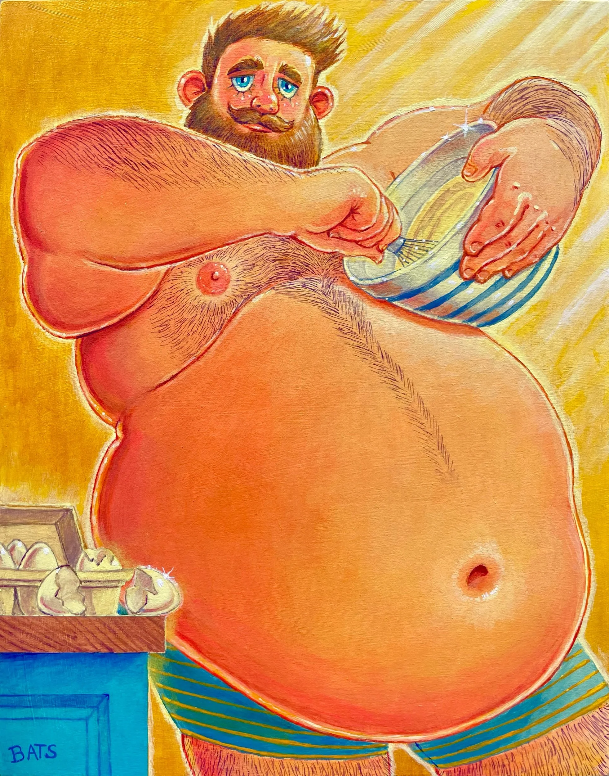 "GUS: I'm Making You Breakfast", 2024, Acrylic on Panel, 11" x 14"