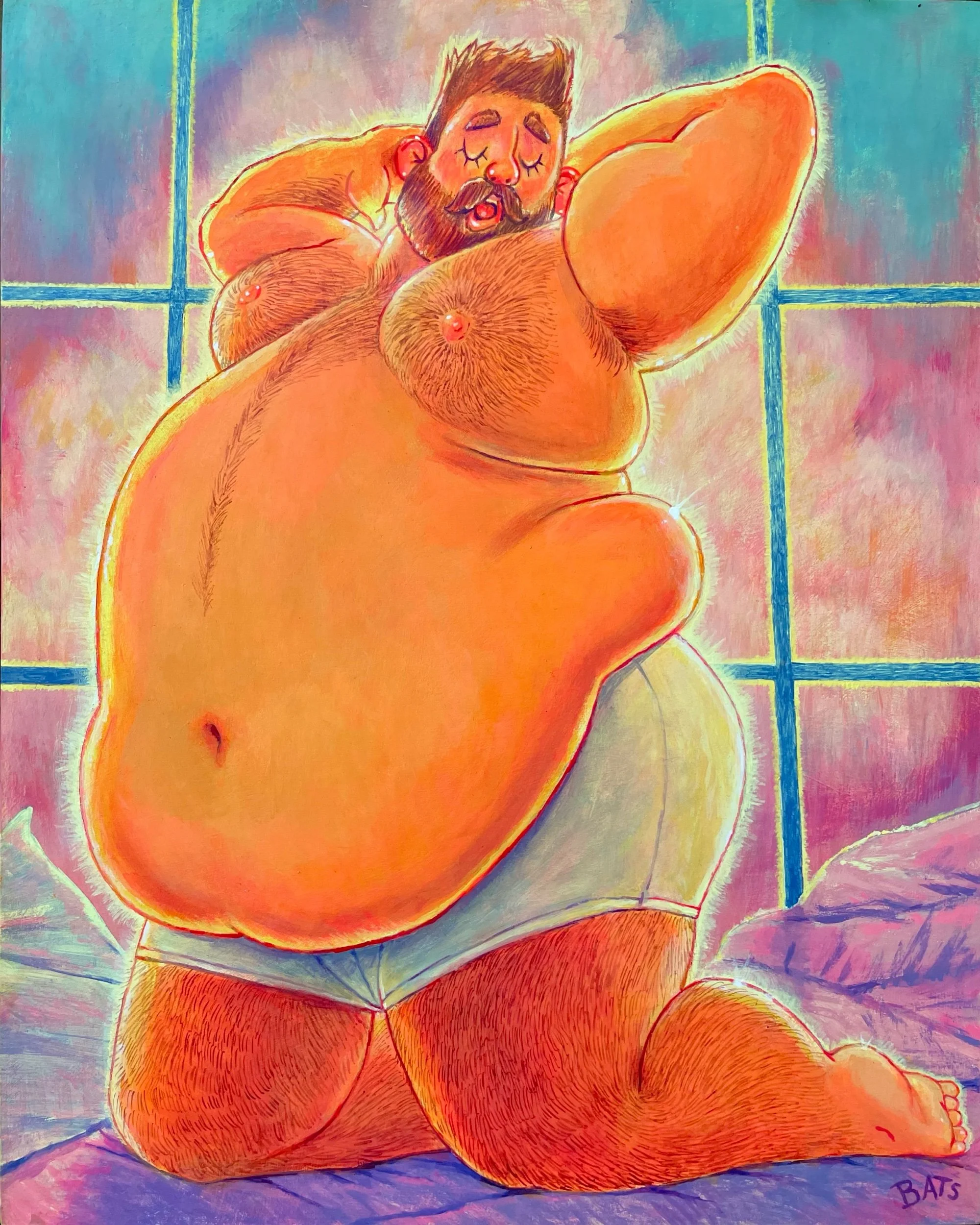 “GUS: Big Yawn”, 2024, Acrylic on Panel, 16”x 20” 