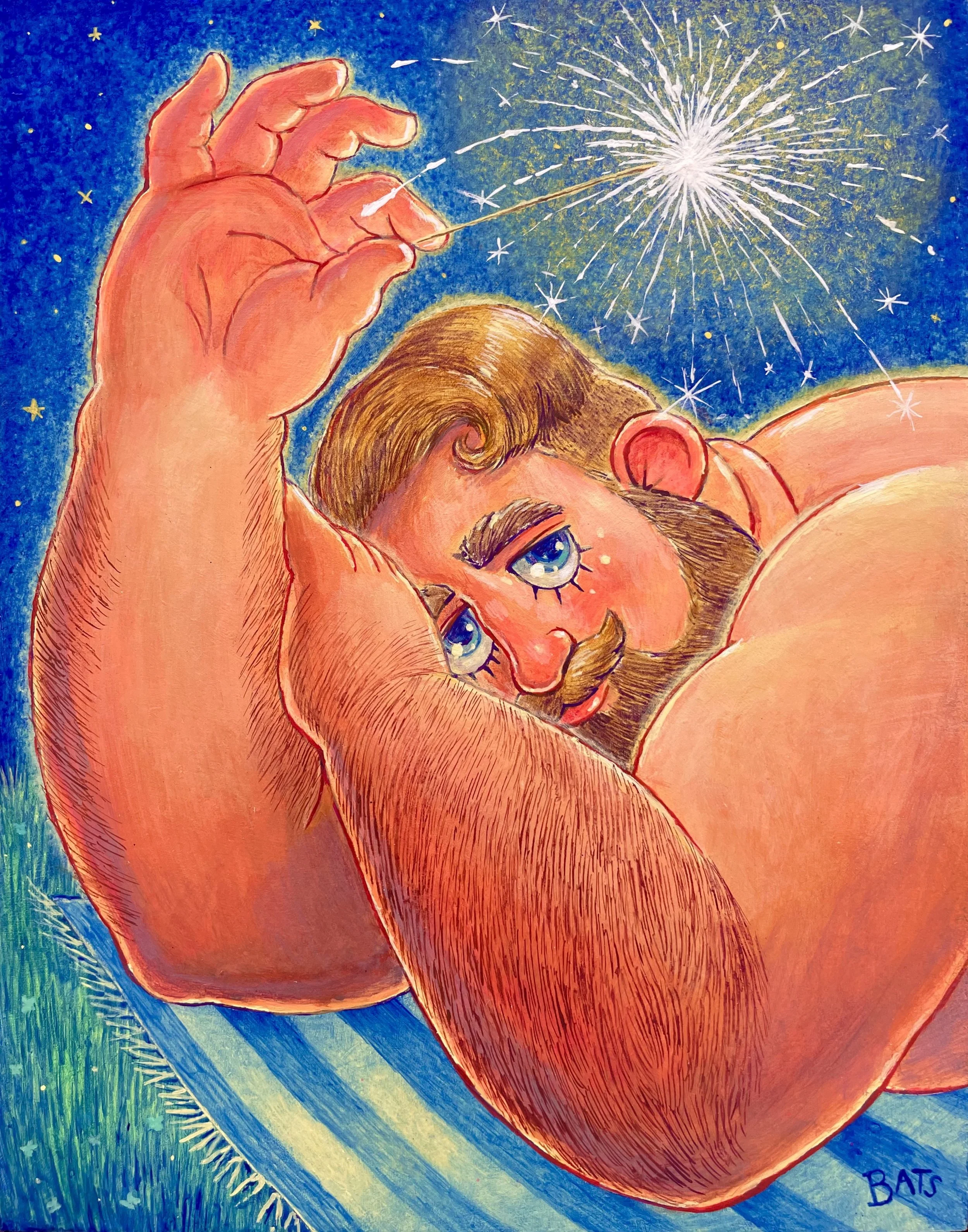 "GUS: Sparkler" 2024, Acrylic on Panel, 11' X 14"