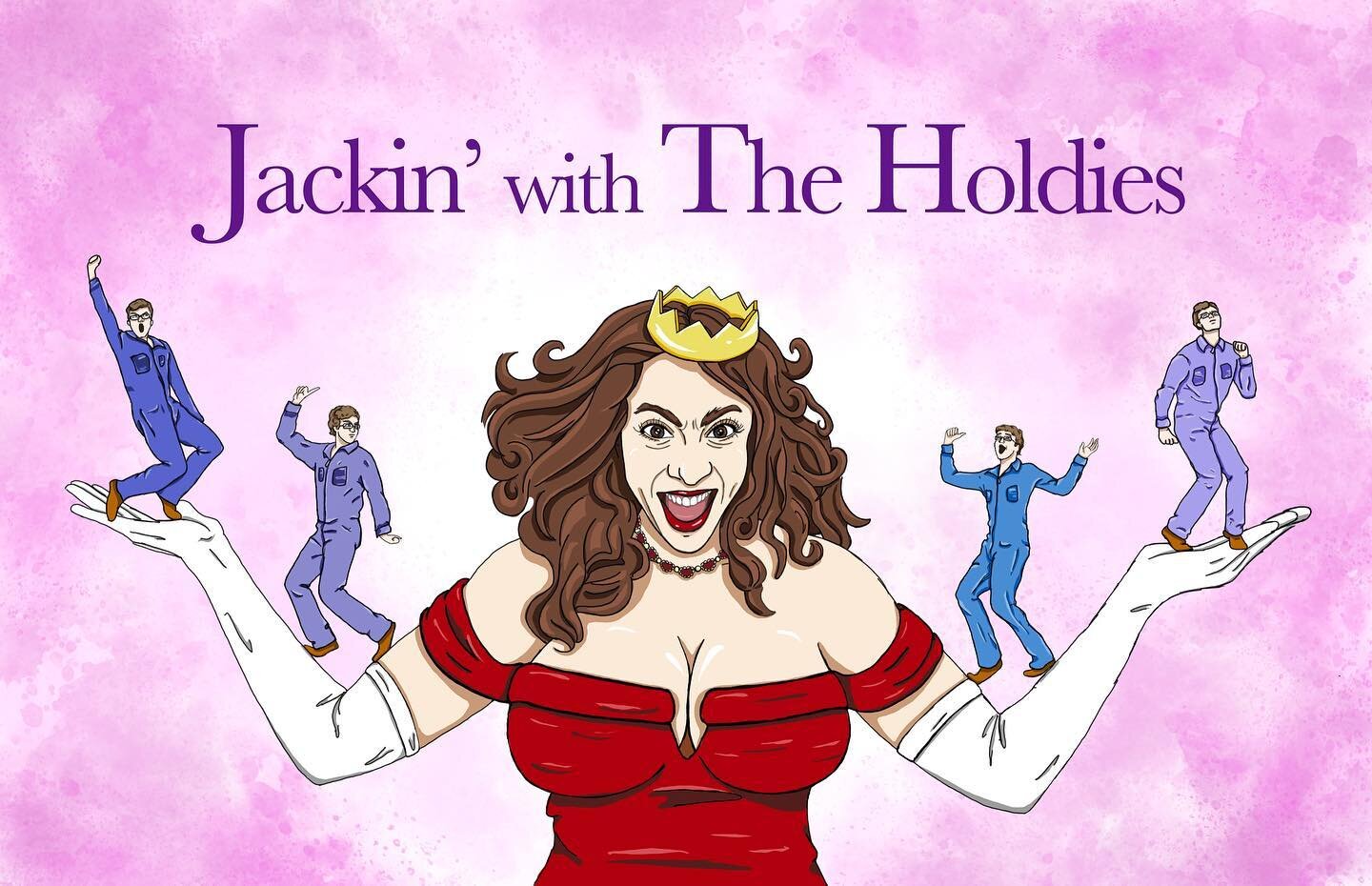 Did some gorgeous, yes I said gorgeous, artwork for the rebrand of @holdenmcn and @jackthatworm twitch stream &ldquo;Jackin&rsquo; with The Holdies&rdquo;. Jackie is sporting Pretty Woman lewks with a deserved golden crown. Her gloved arms support th