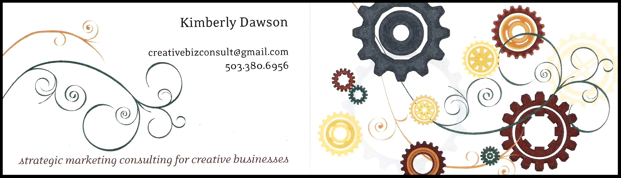 My first business card, branded with an email address: creativebizconsult@gmail.com (2009-10).