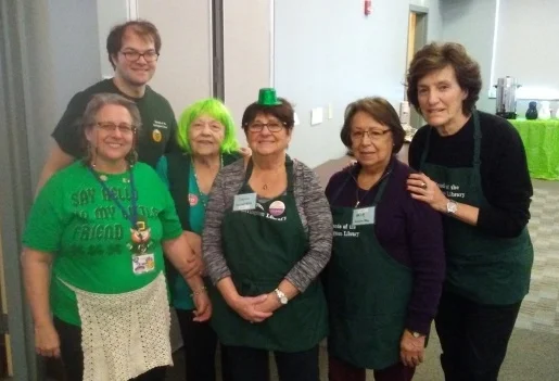 Friends hijinx as Friends Volunteers celebrate St. Patrick's Day.