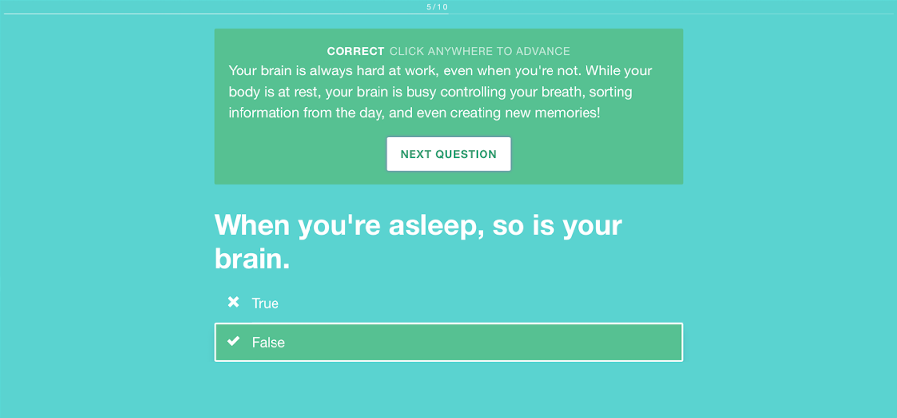 Interactive quizzes give parents a way to help children understand good sleep hygiene. 
