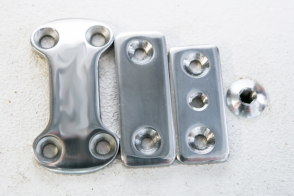  Left to right: Competitor’s deck plate, Kennedy Strap Deck Plate, Threaded Deck Plate, Threaded Deck Bolt 